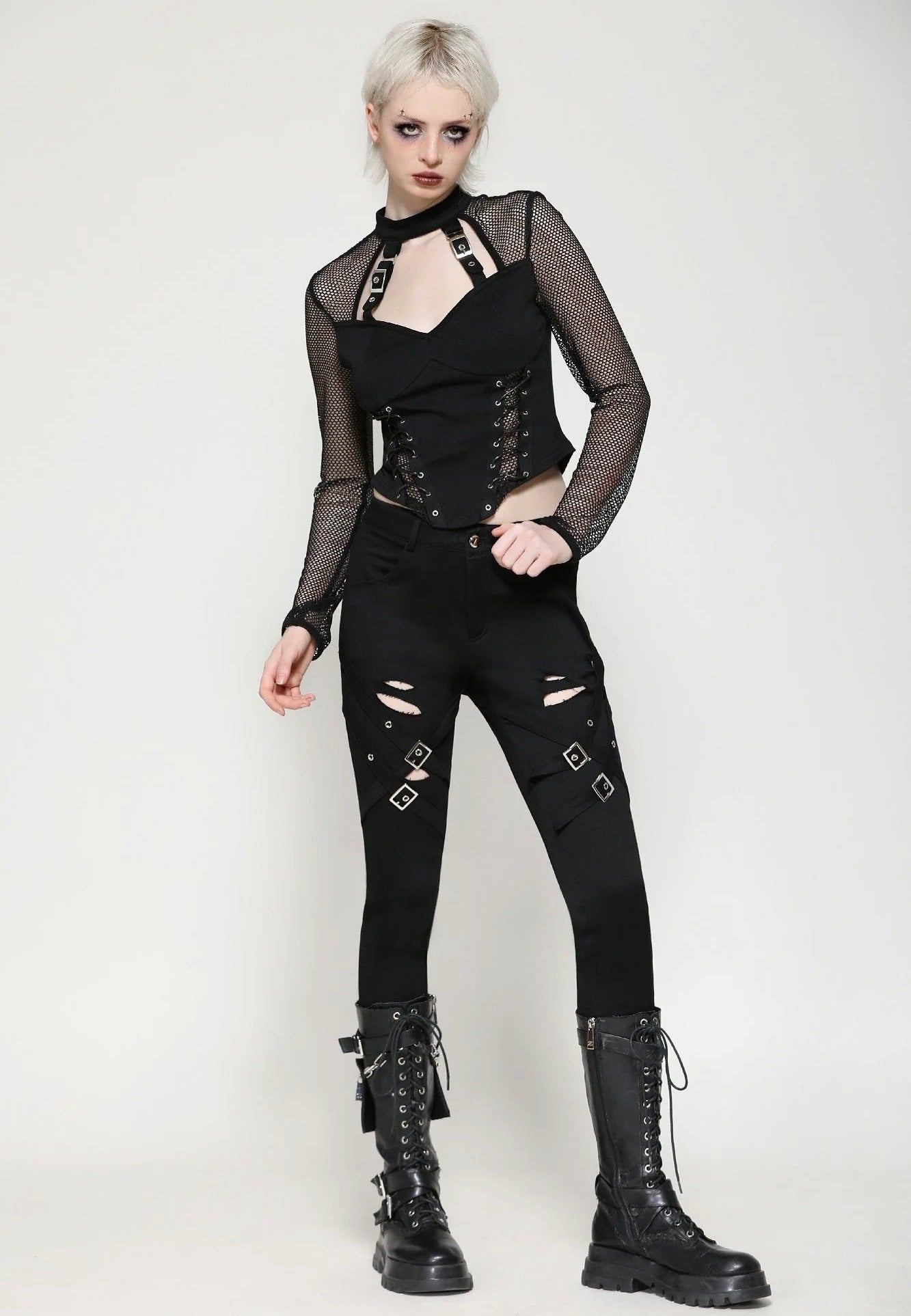 Dark In Love - Punk Versatile Distressed Long - Pants | Women-Image