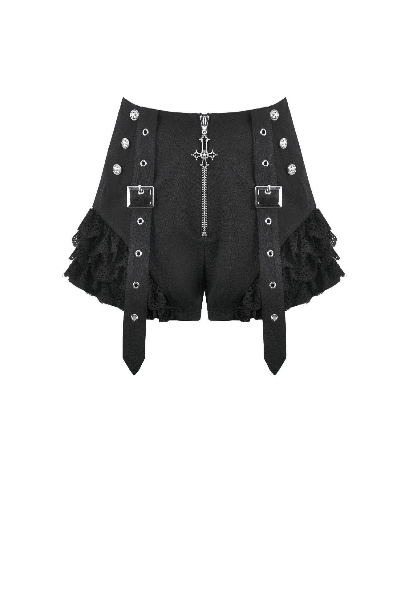 Dark In Love Night Ban Dark Punk Cross Zipper Metal Buckle Lace Šortky | Women-Image