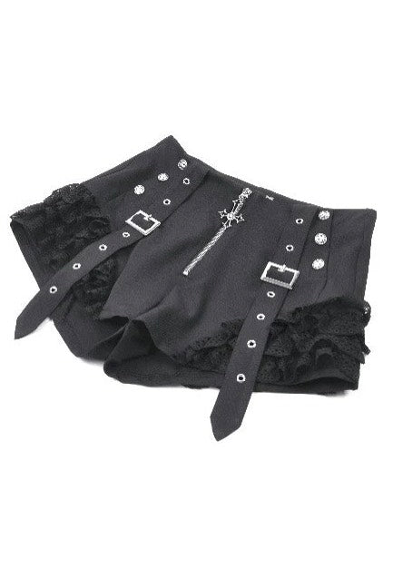Dark In Love Night Ban Dark Punk Cross Zipper Metal Buckle Lace Šortky | Women-Image