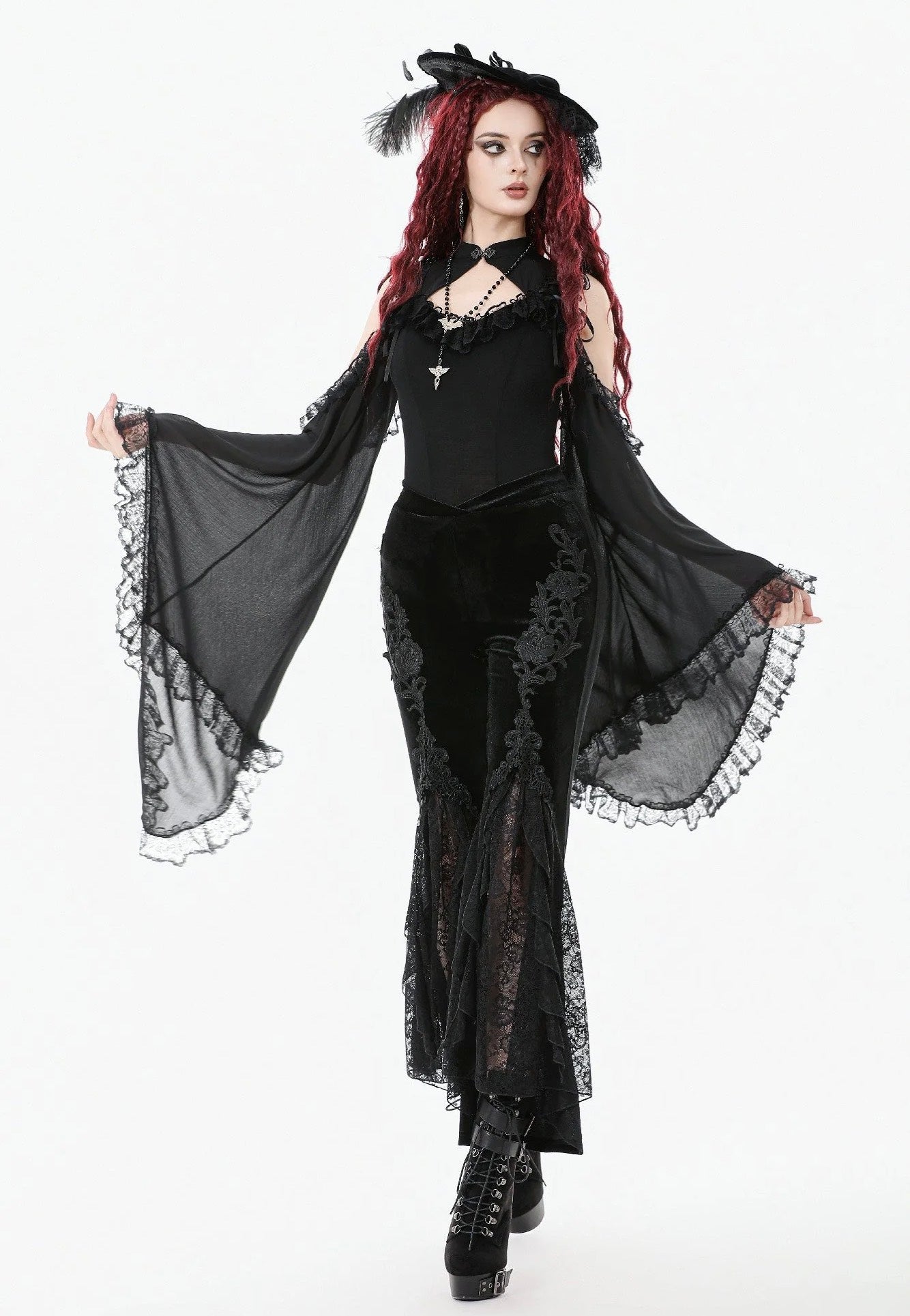 Dark In Love - Gothic Applique Velvet Flared - Pants | Women-Image