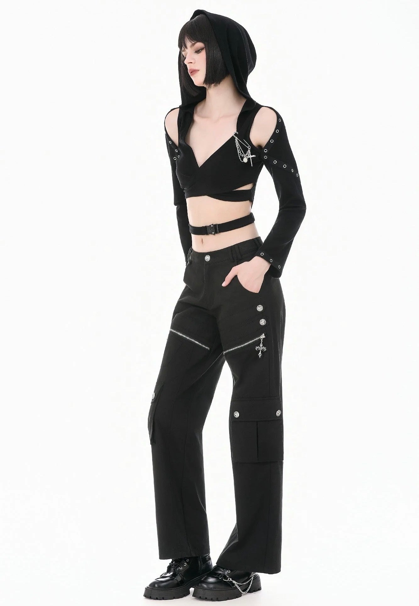 Dark In Love Urban Mobility Dark Techwear Multi Pocket Cross Zip Kalhoty | Women-Image
