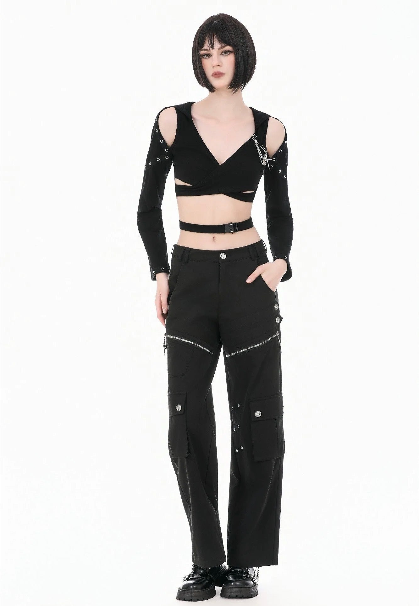 Dark In Love Urban Mobility Dark Techwear Multi Pocket Cross Zip Kalhoty | Women-Image