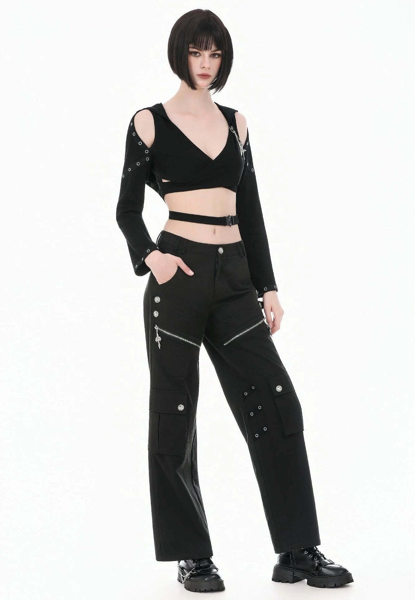 Dark In Love Urban Mobility Dark Techwear Multi Pocket Cross Zip Kalhoty | Women-Image