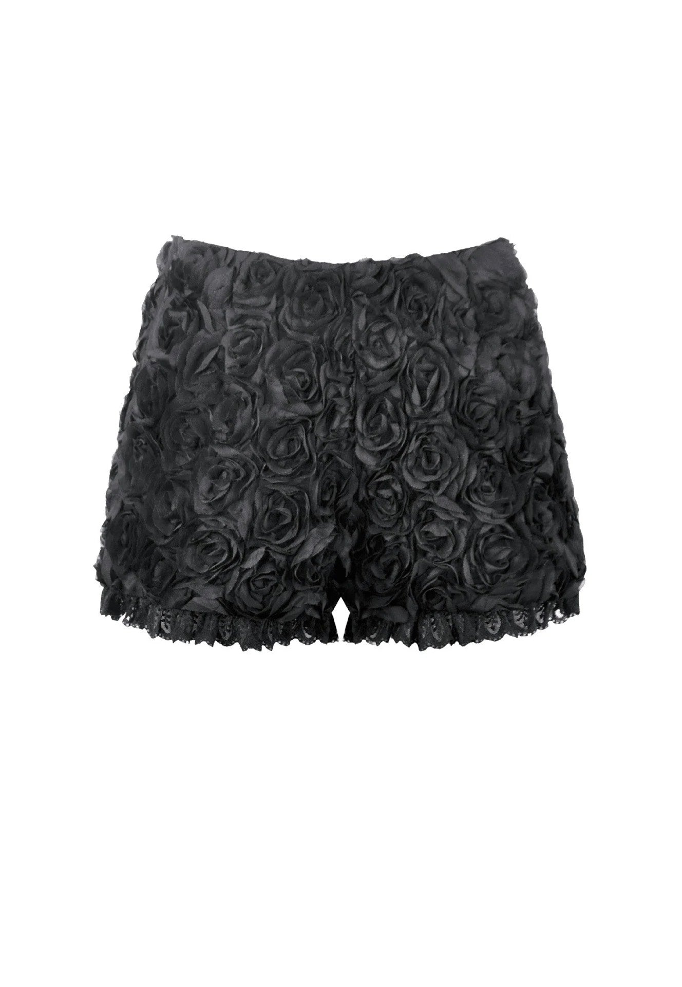 Dark In Love Dark Rose Gothic 3D Floral Jacquard Lace Trimmed Šortky | Women-Image