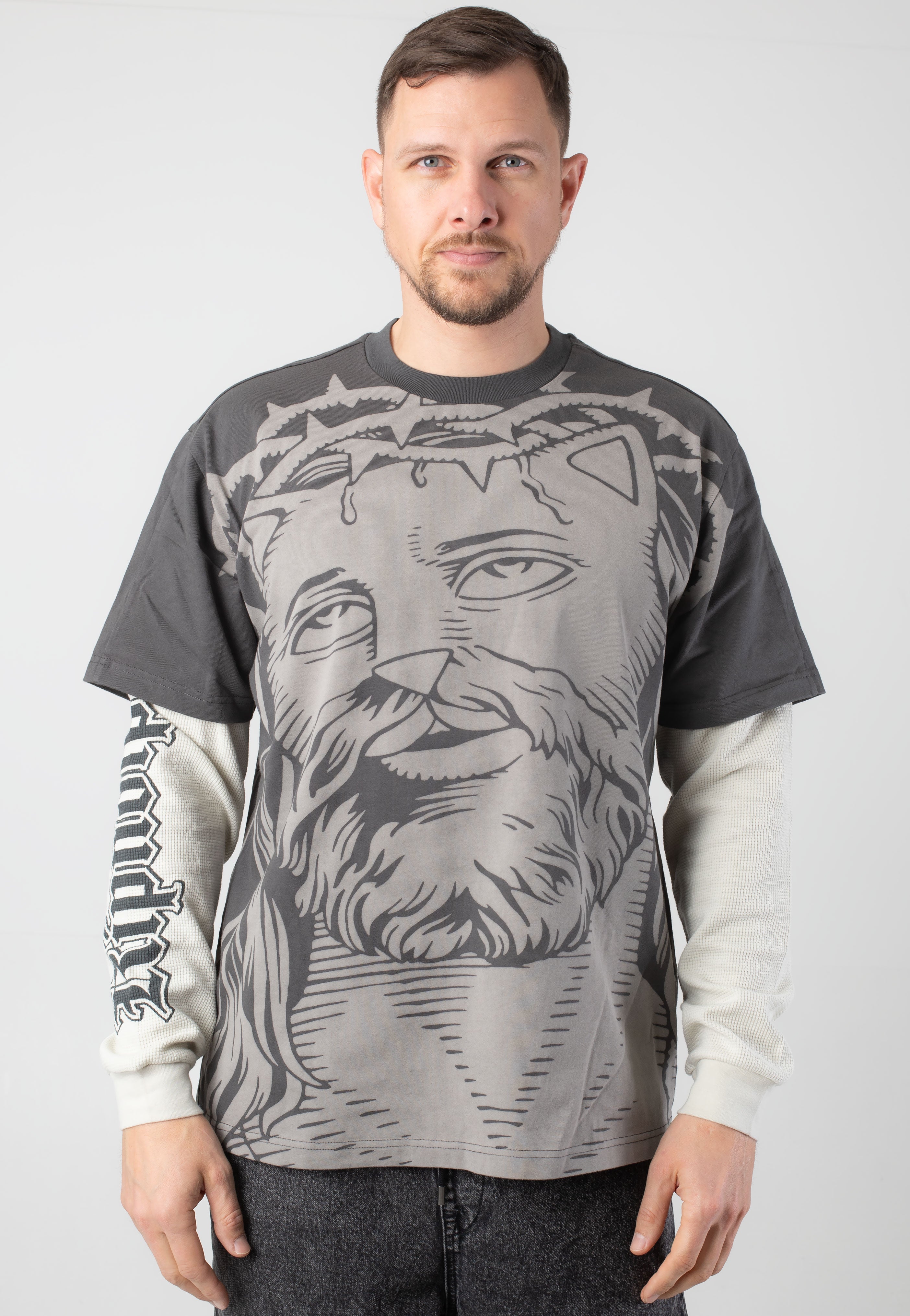 RIPNDIP - Lord Savior Double Sleeve Dark Charcoal - Sweater | Men-Image