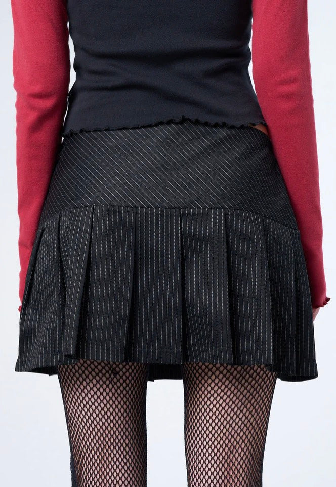 Minga London - Romy Pinstripe Pleated Mini Black - Skirt | Women-Image