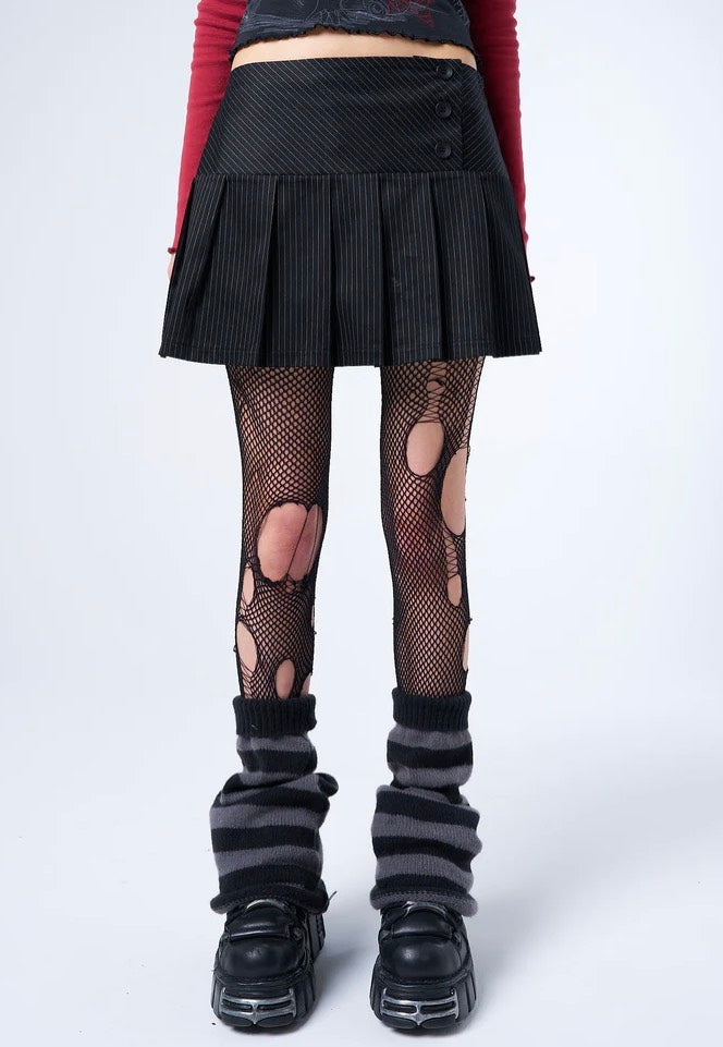 Minga London - Romy Pinstripe Pleated Mini Black - Skirt | Women-Image