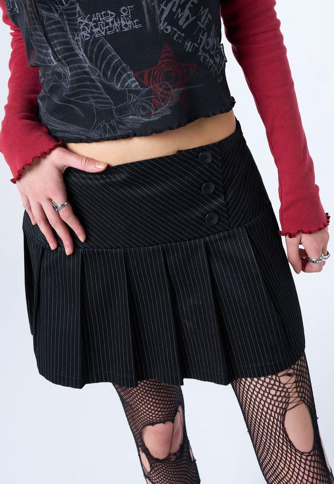 Minga London - Romy Pinstripe Pleated Mini Black - Skirt | Women-Image