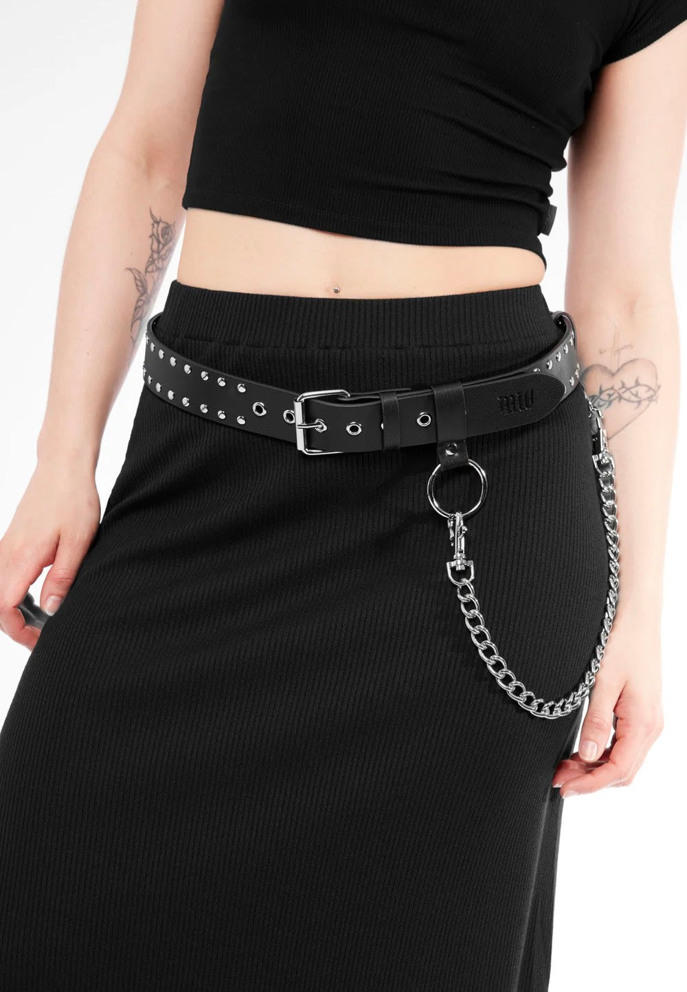 Mary Wyatt - Sabrina Appleskin™ Vegan Leather Studded Mid-Rise Black - Belt | Neutral-Image