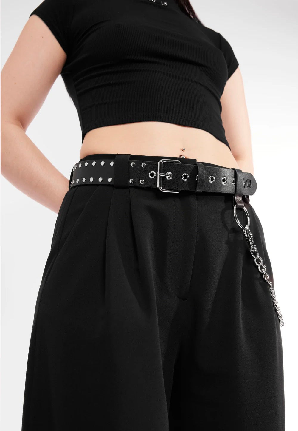 Mary Wyatt - Sabrina Appleskin™ Vegan Leather Studded Mid-Rise Black - Belt | Neutral-Image