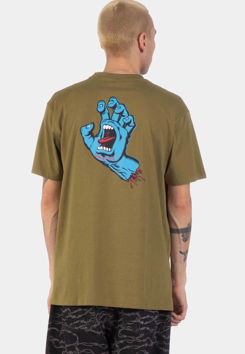 Santa Cruz Screaming Hand Chest Deep Olive T-Shirt | Men-Image