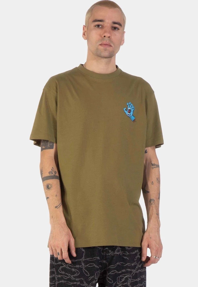 Santa Cruz Screaming Hand Chest Deep Olive T-Shirt | Men-Image