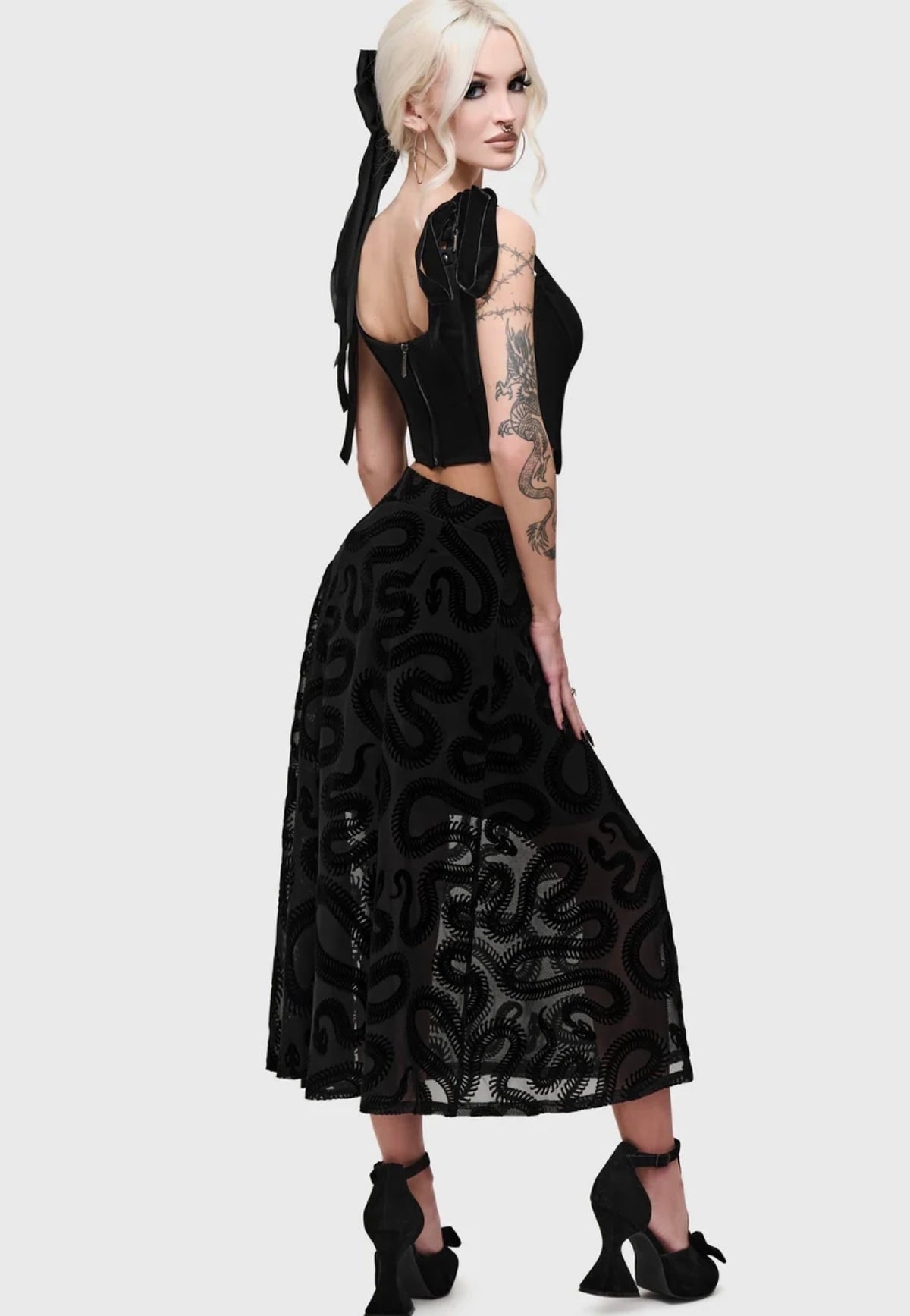 Killstar Serpentes Midi Black Spódnica | Women-Image