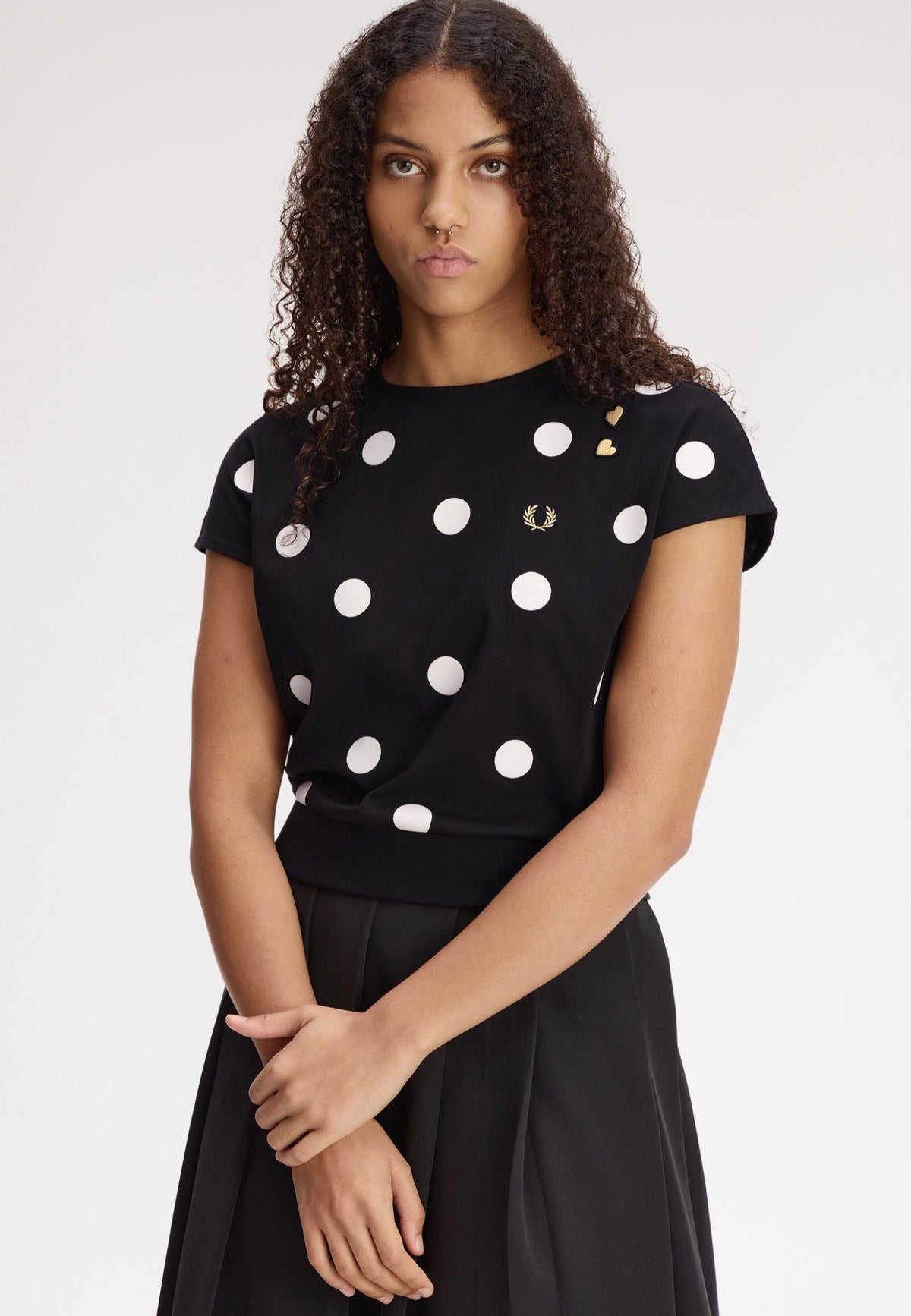 Fred Perry x Amy Winehouse Flocked Polka Dot Black Top | Women-Image
