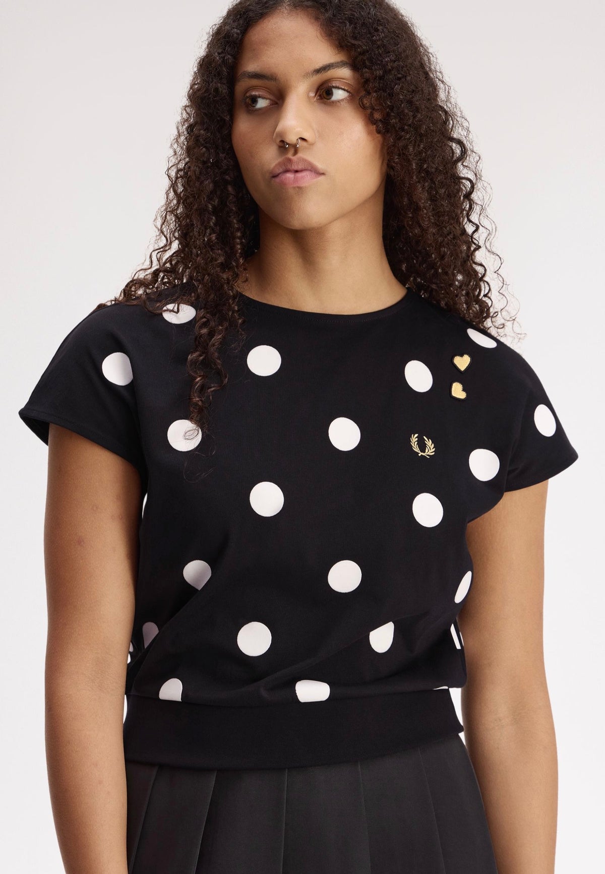 Fred Perry x Amy Winehouse Flocked Polka Dot Black Top | Women-Image