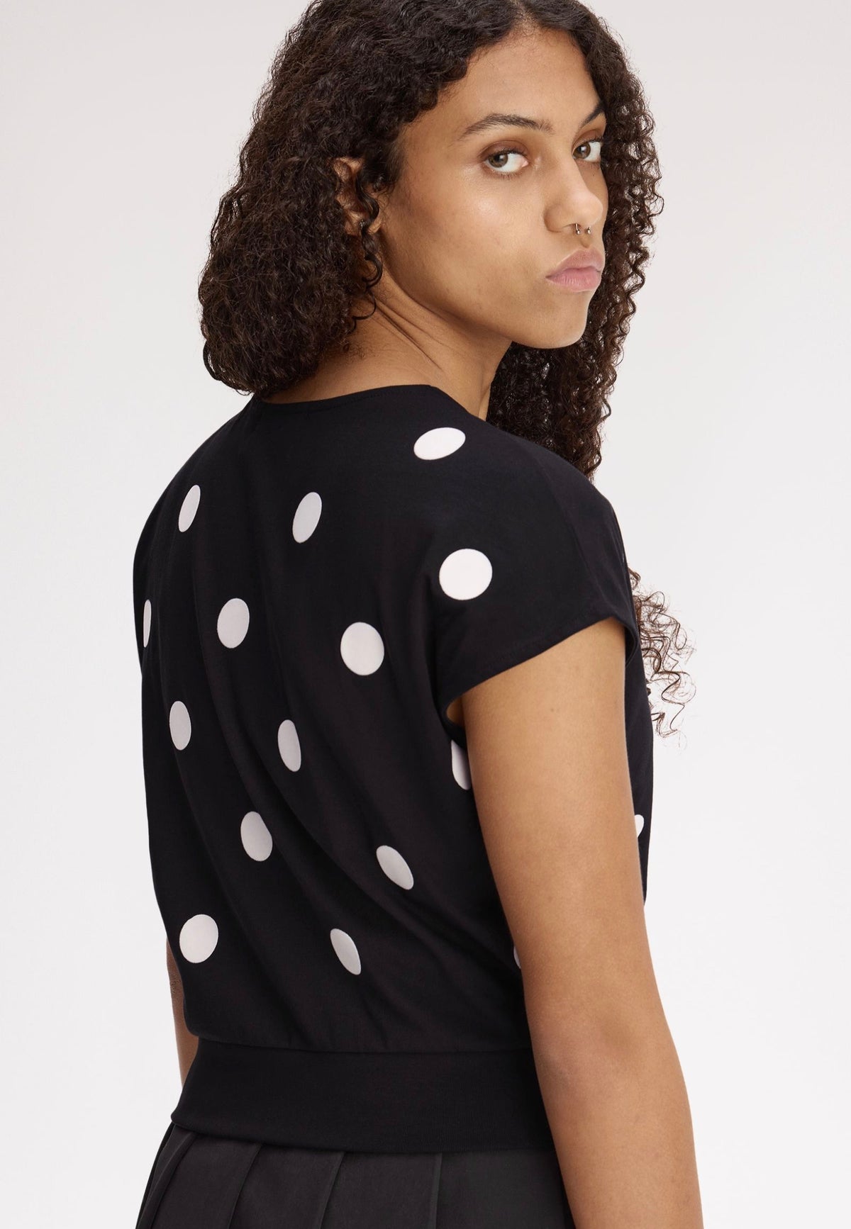 Fred Perry x Amy Winehouse Flocked Polka Dot Black Top | Women-Image