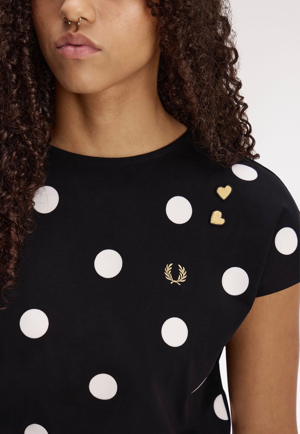 Fred Perry x Amy Winehouse Flocked Polka Dot Black Top | Women-Image