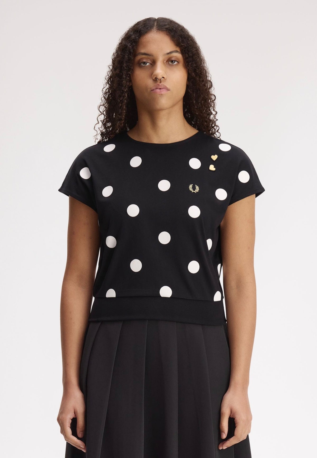 Fred Perry x Amy Winehouse Flocked Polka Dot Black Top | Women-Image