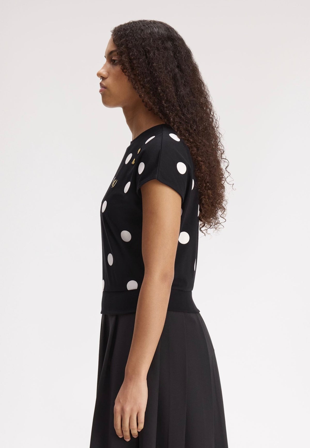 Fred Perry x Amy Winehouse Flocked Polka Dot Black Top | Women-Image
