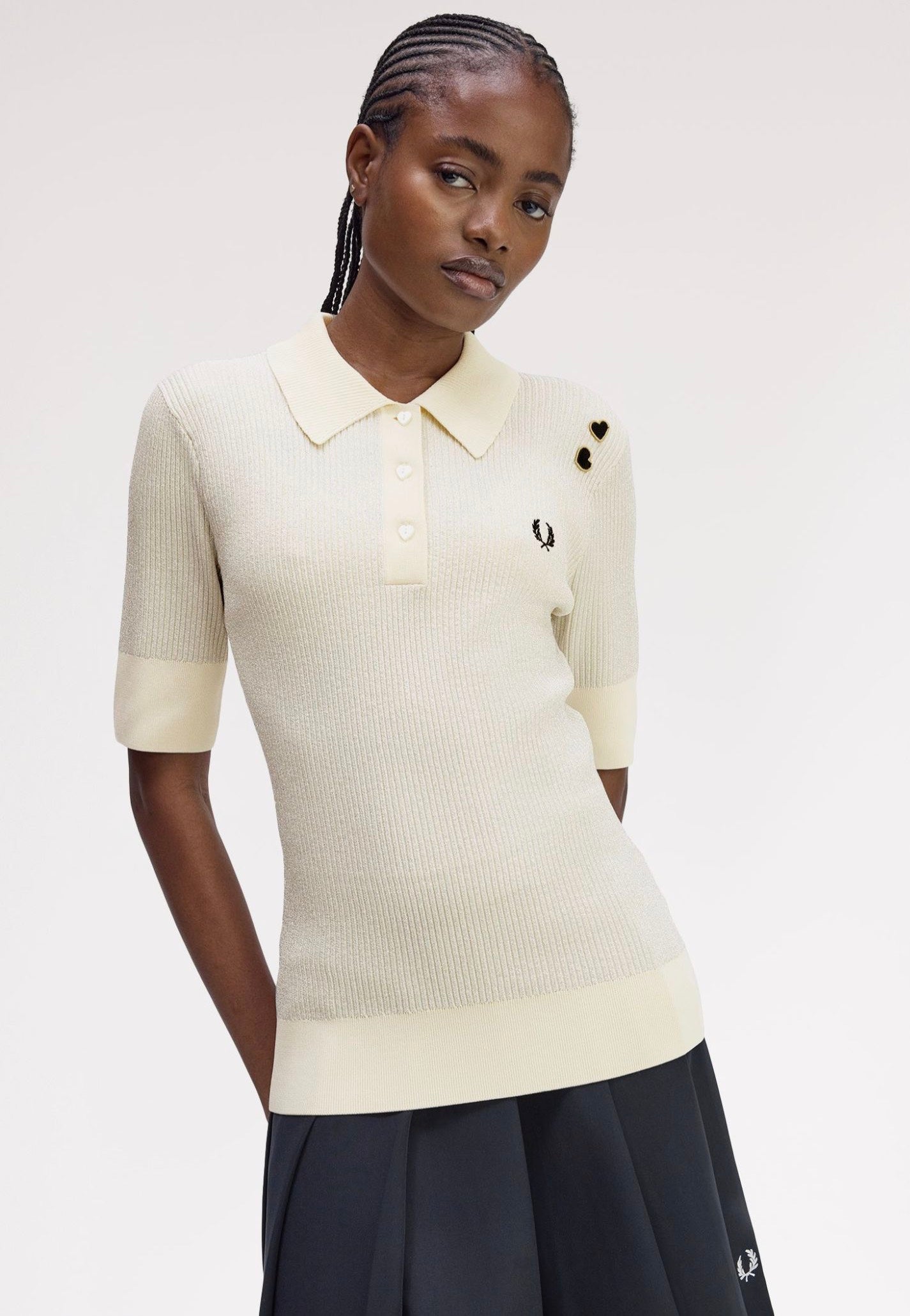 Fred Perry x Amy Winehouse - Metallic Rib Knit Ecru - Polo | Women-Image