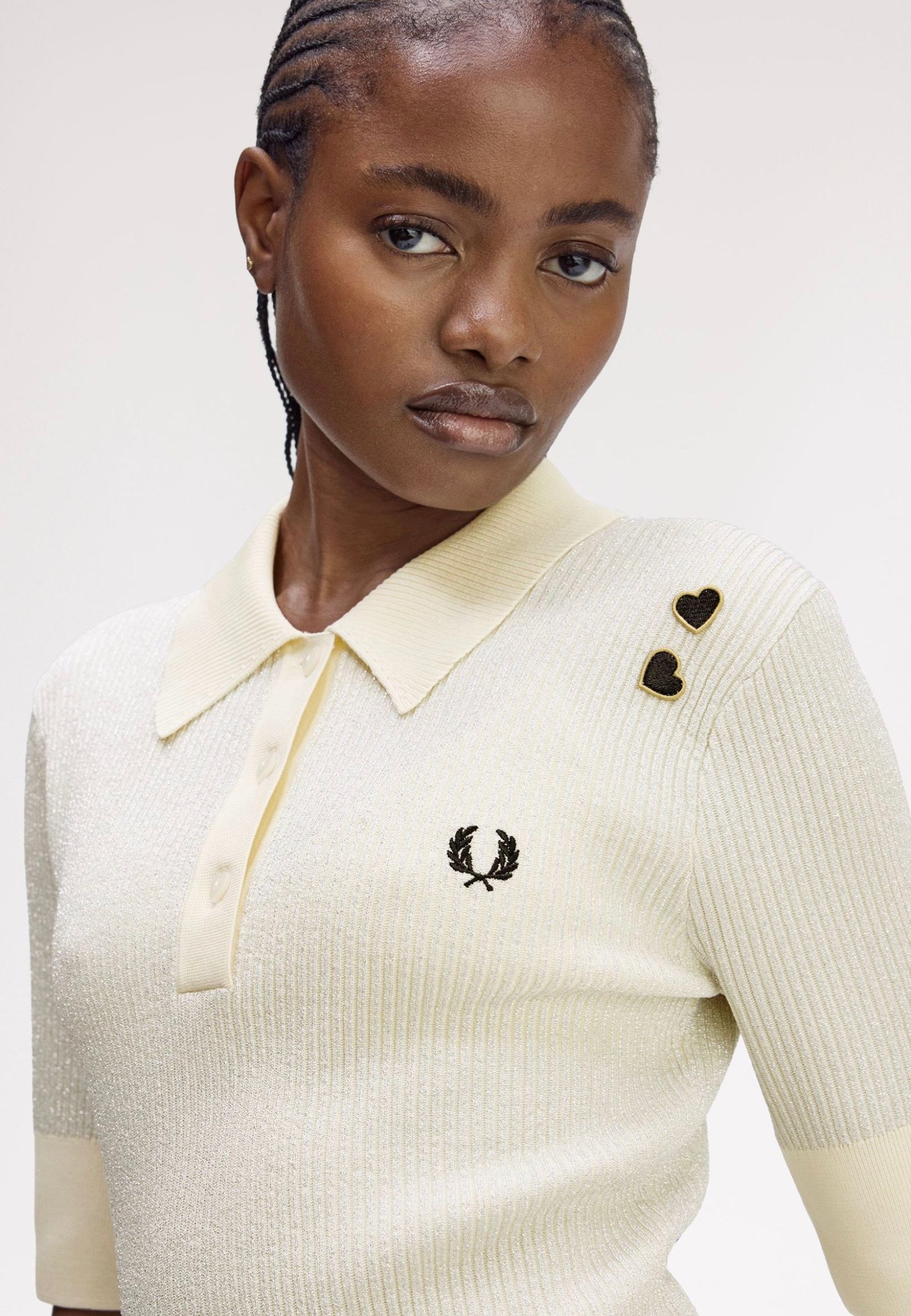 Fred Perry x Amy Winehouse - Metallic Rib Knit Ecru - Polo | Women-Image