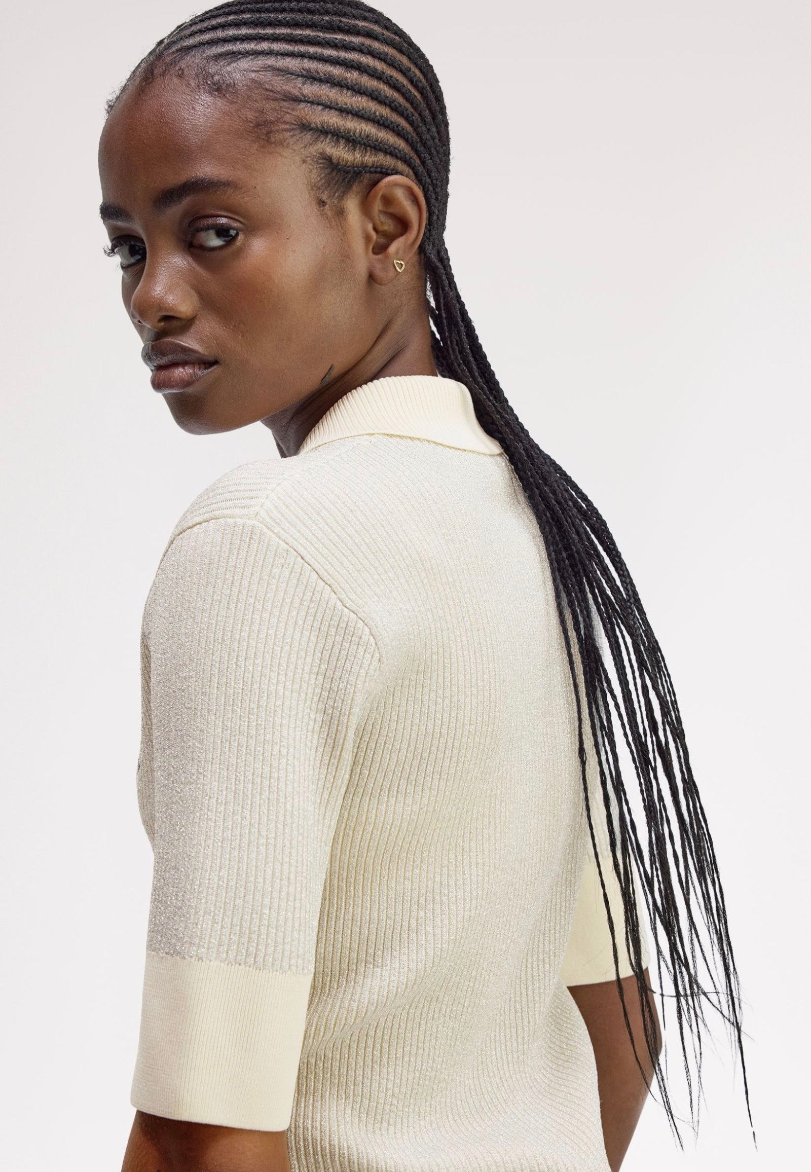 Fred Perry x Amy Winehouse - Metallic Rib Knit Ecru - Polo | Women-Image
