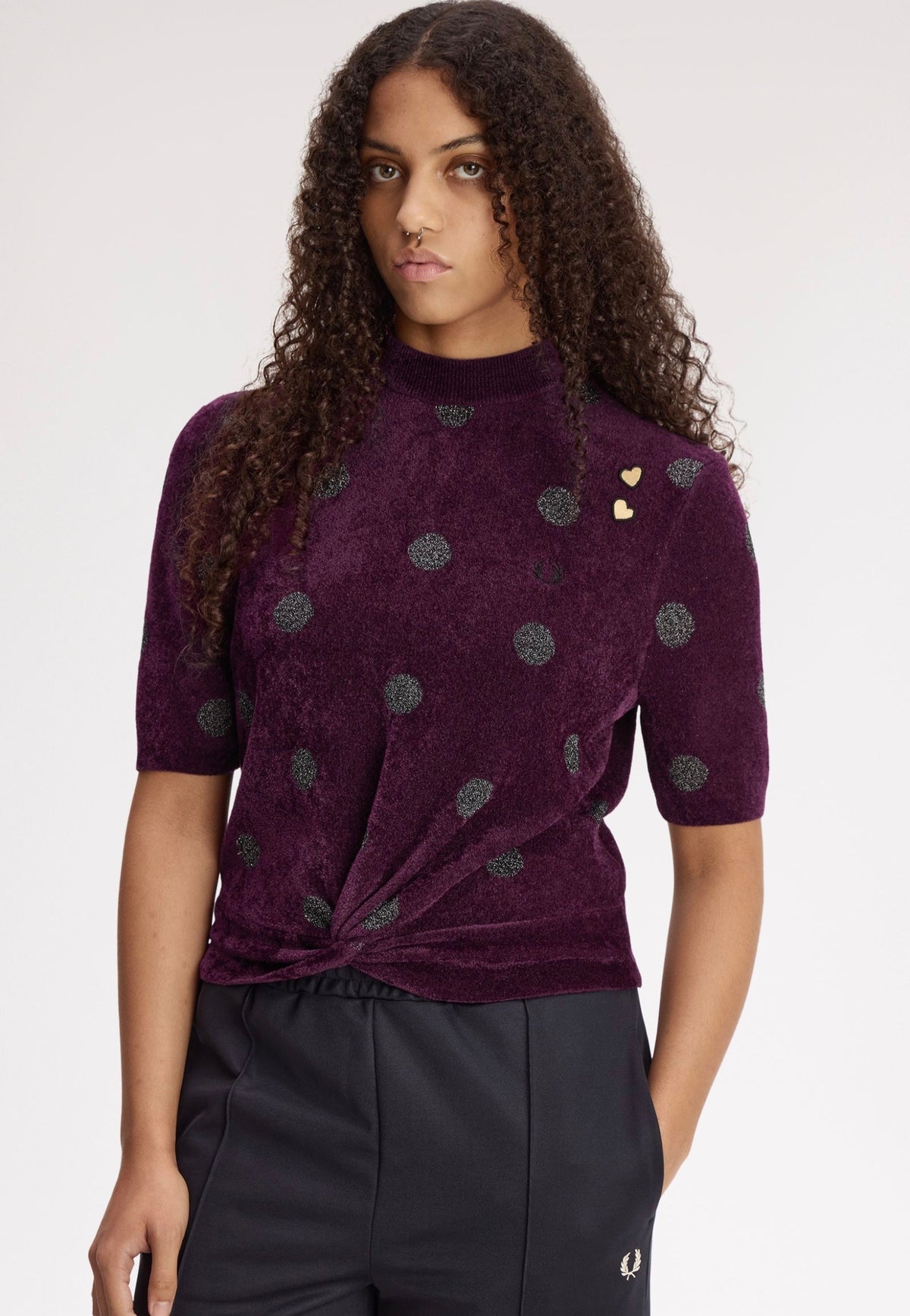 Fred Perry Polka Dot Knitted Plum Top | Women-Image