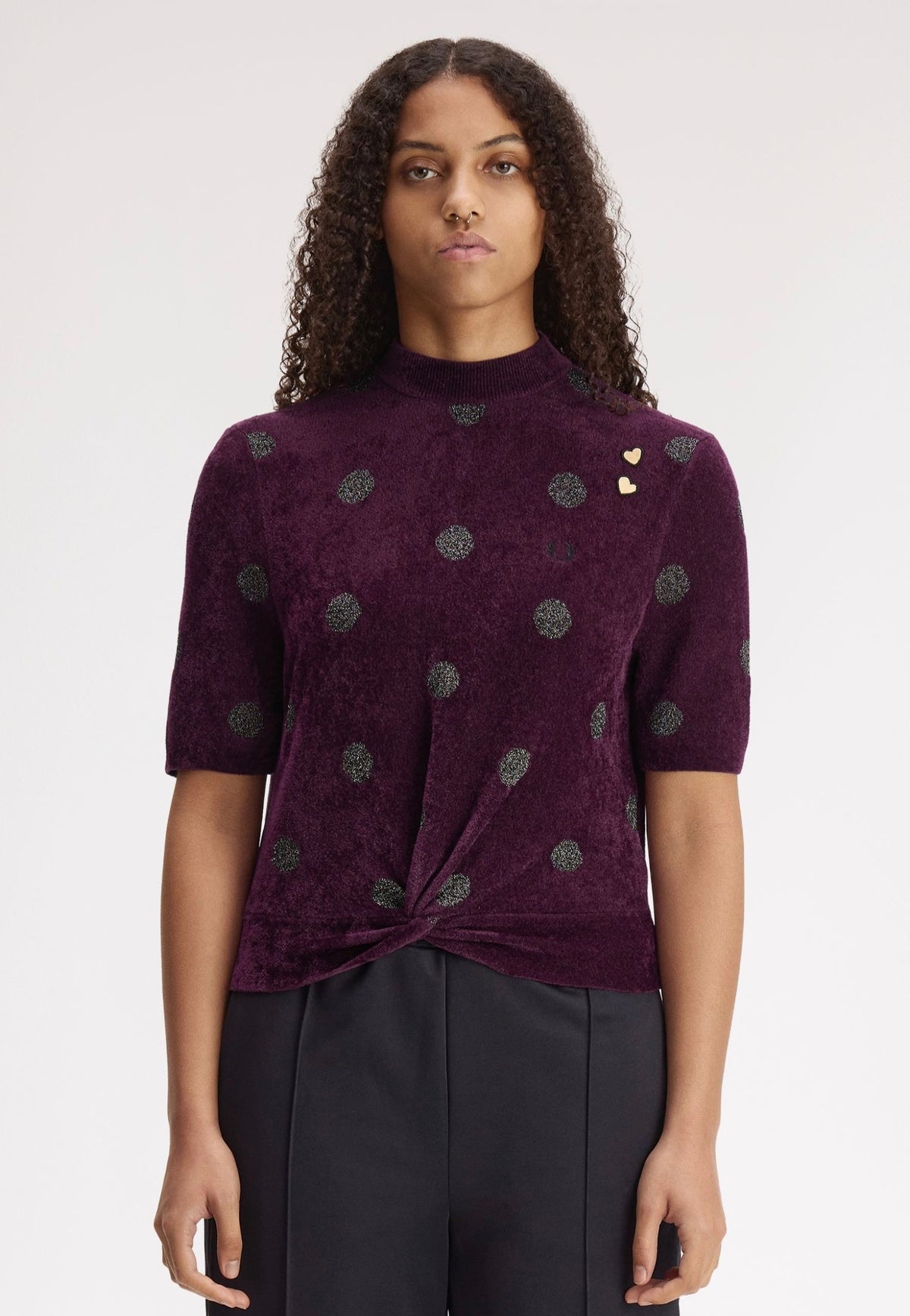 Fred Perry Polka Dot Knitted Plum Top | Women-Image