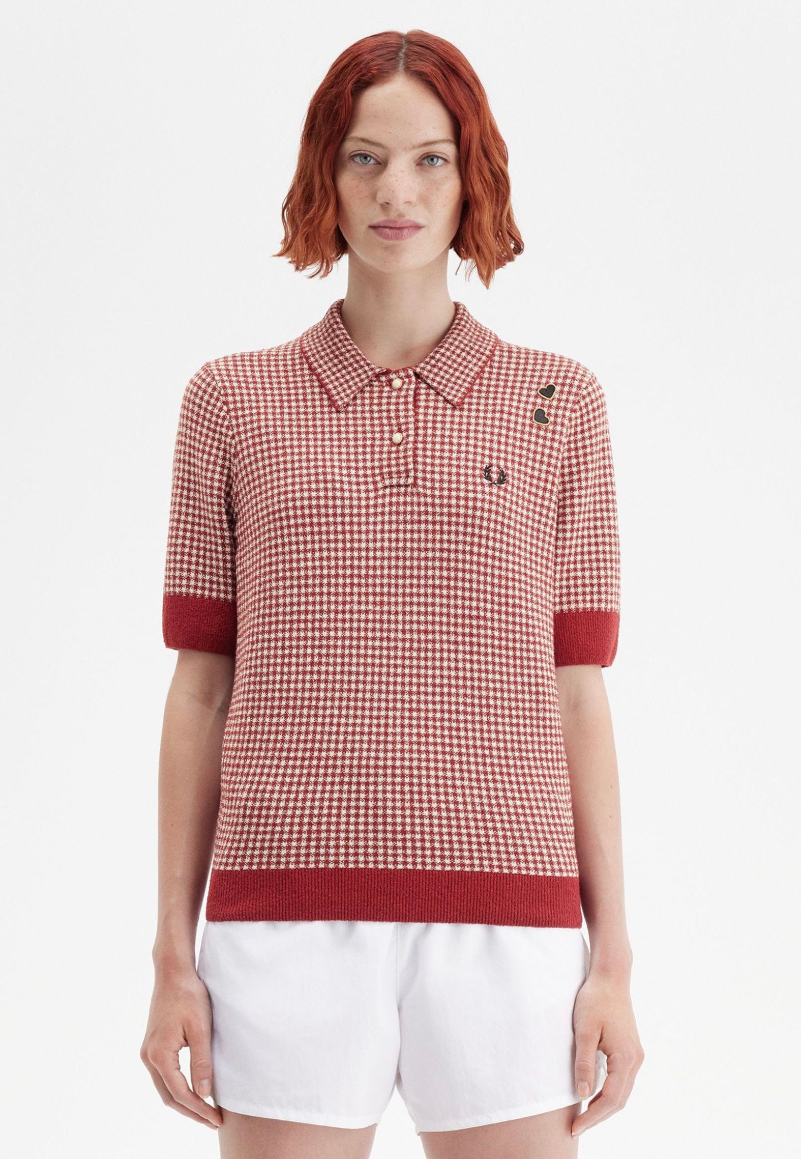 Fred Perry x Amy Winehouse - Gingham Knitted Burnt Red - Polo | Women-Image