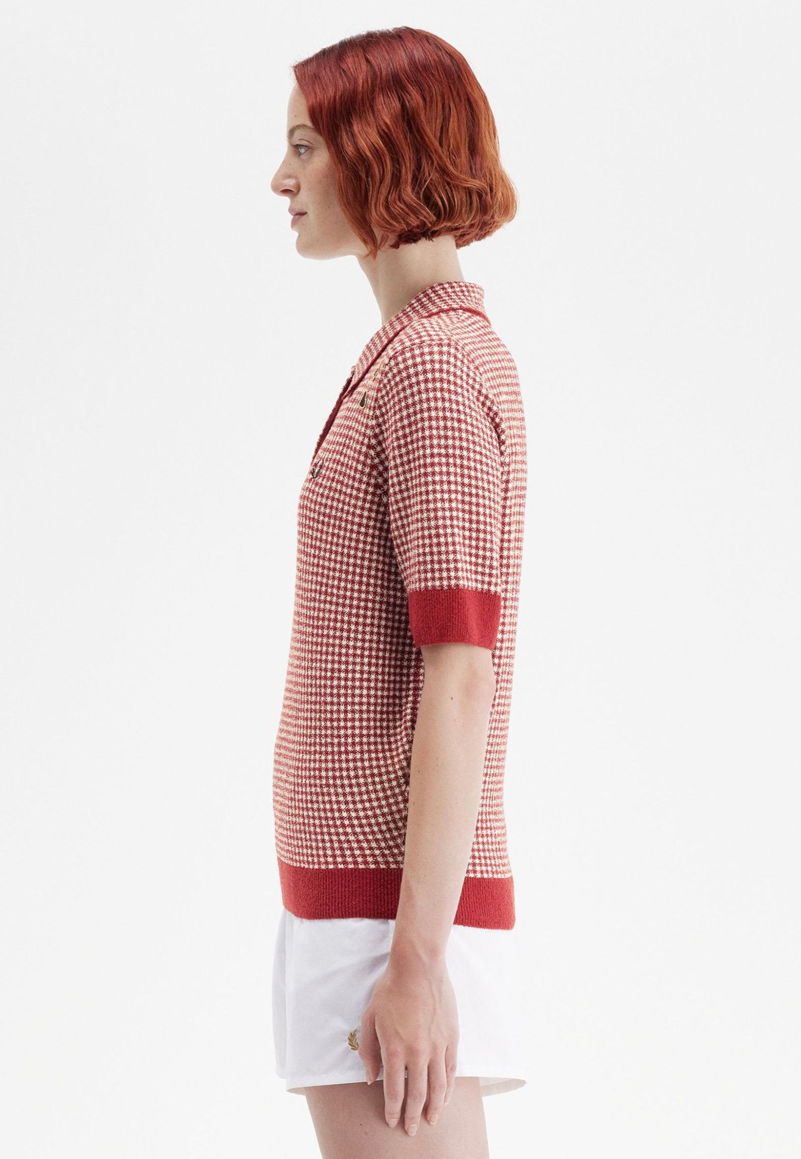 Fred Perry x Amy Winehouse - Gingham Knitted Burnt Red - Polo | Women-Image
