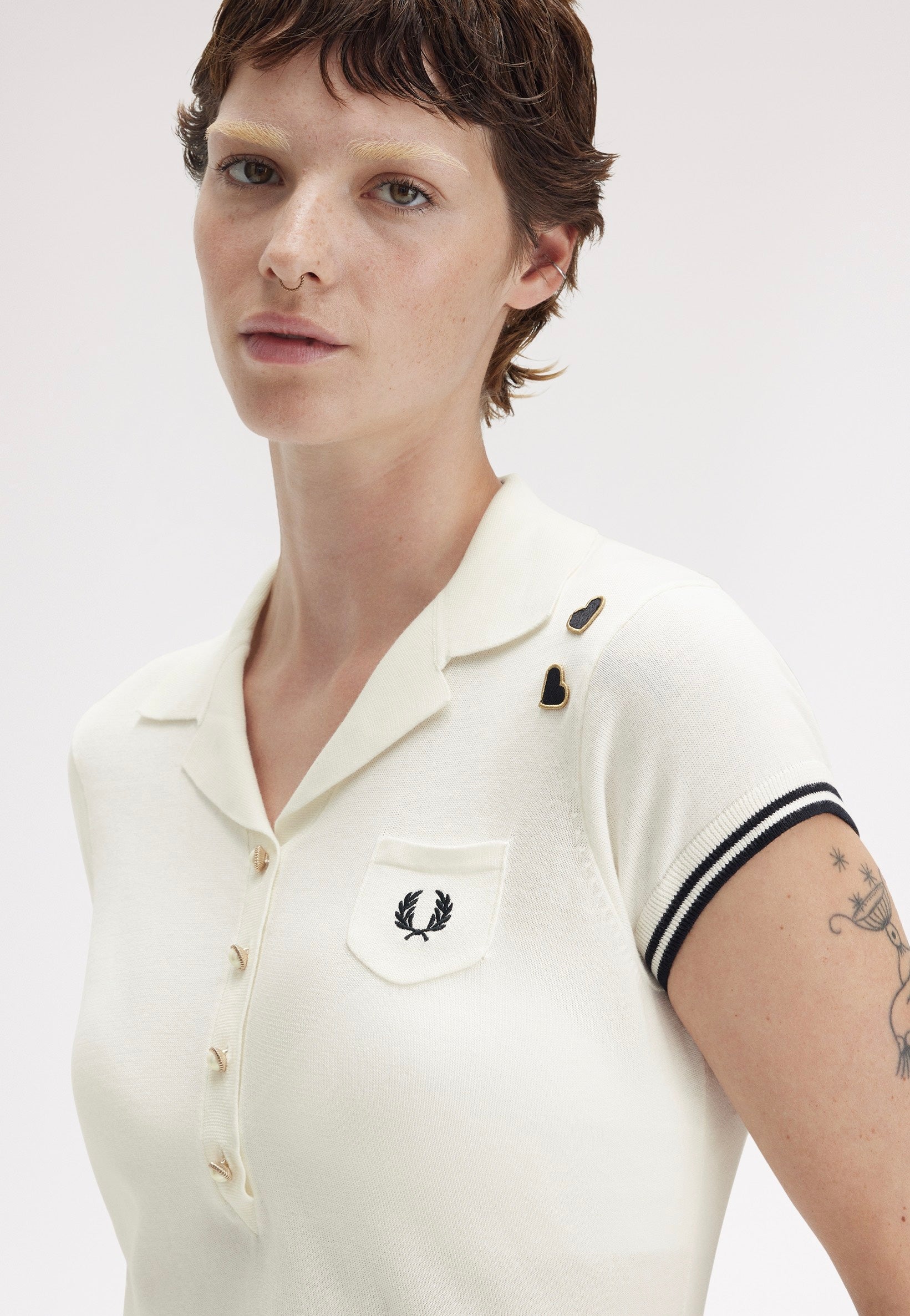 Fred Perry x Amy Winehouse - Pocket Detail Knitted Light Ecru - Polo | Women-Image