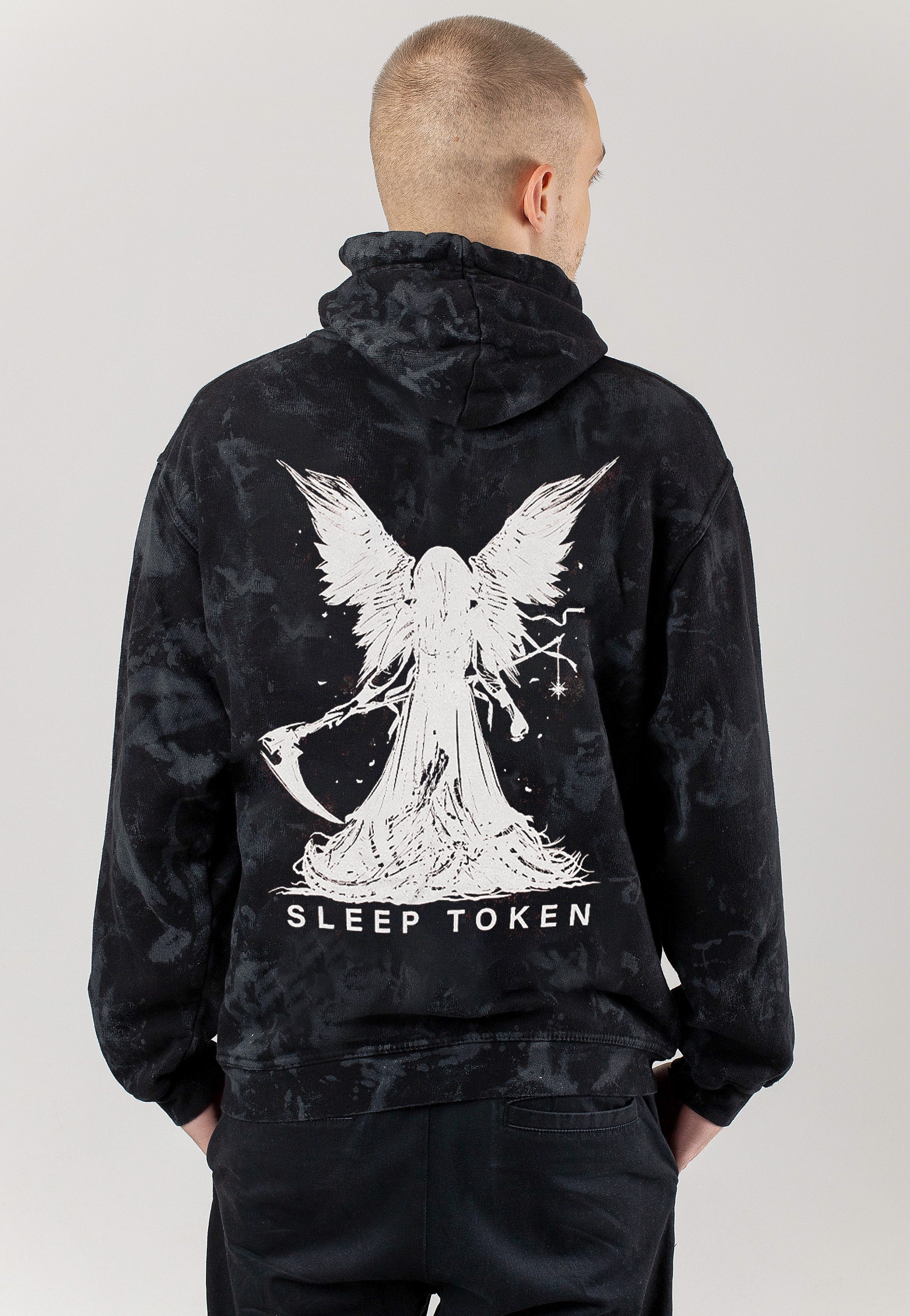Sleep Token Reaper Angel Grey/Black Tie Dye Hoodie | Men-Image