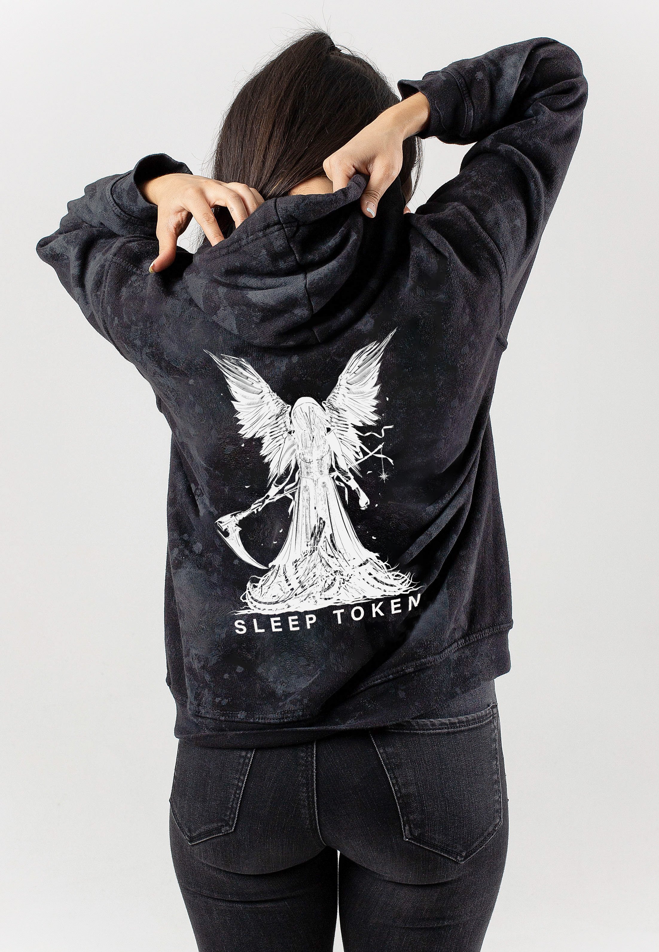 Sleep Token Reaper Angel Grey/Black Tie Dye Hoodie | Women-Image