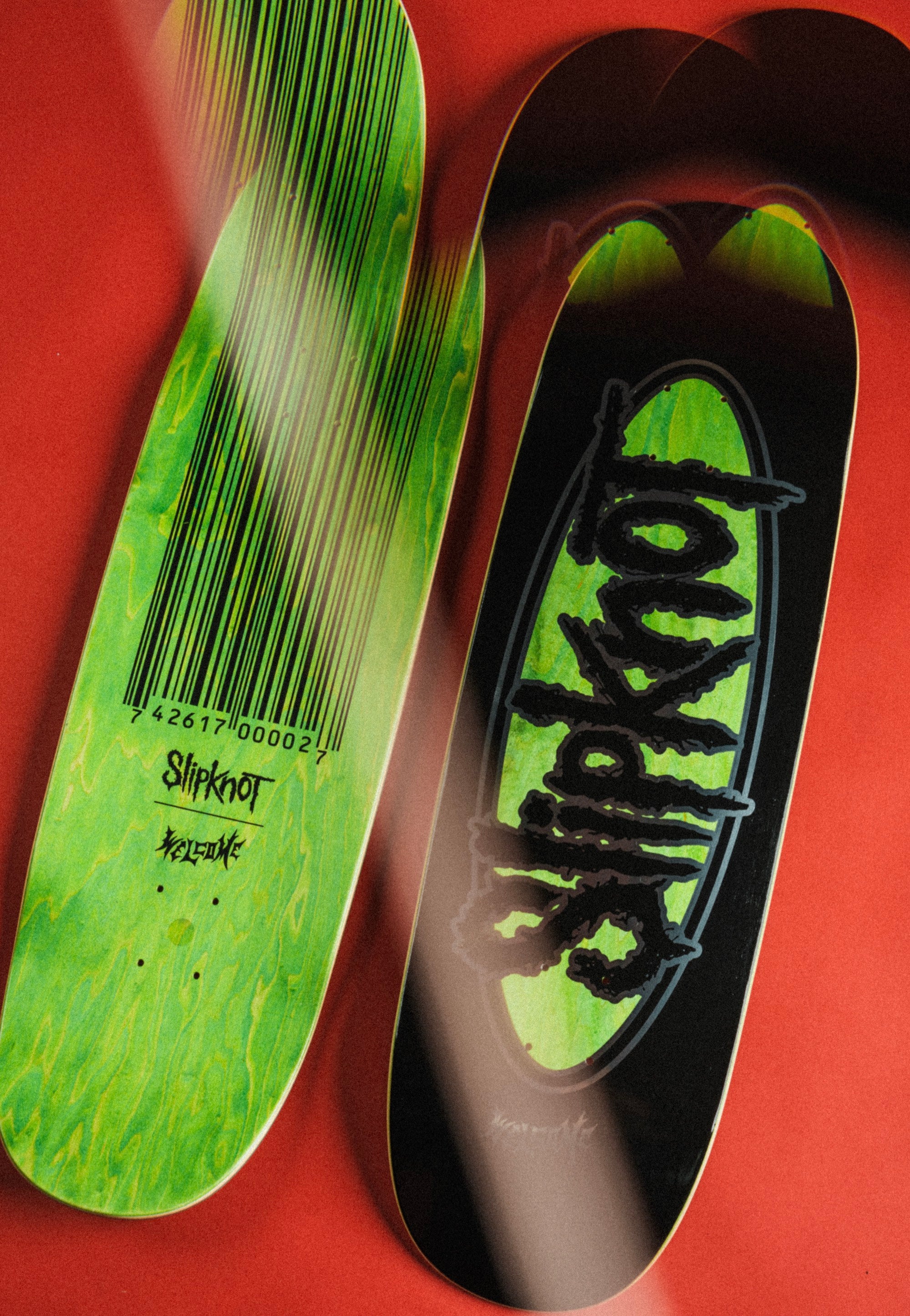 Welcome x Slipknot - Oval Logo on Boline 2.0 - 9.5" Black/Green Stain - Skate Deck | Neutral-Image