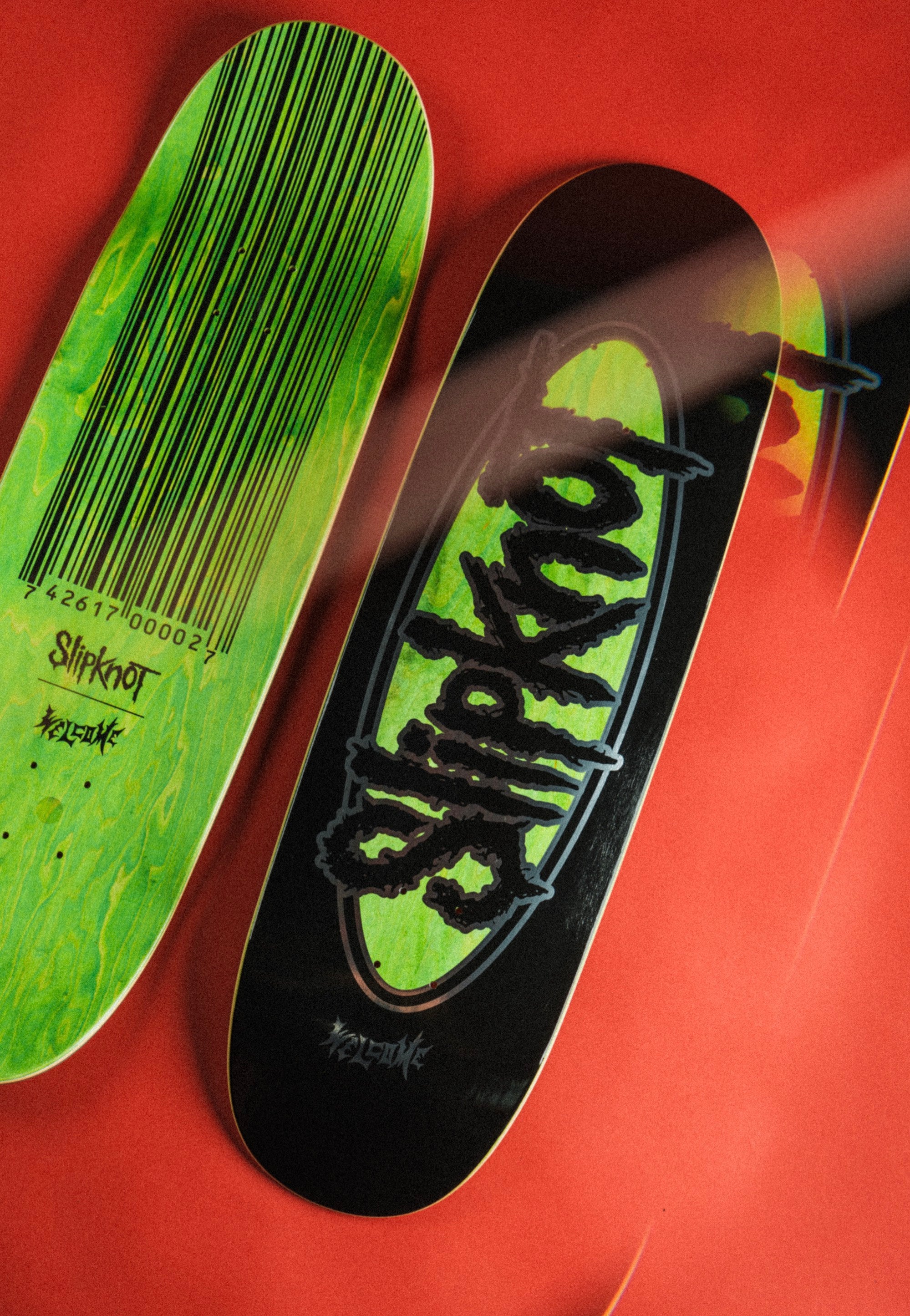 Welcome x Slipknot - Oval Logo on Boline 2.0 - 9.5" Black/Green Stain - Skate Deck | Neutral-Image