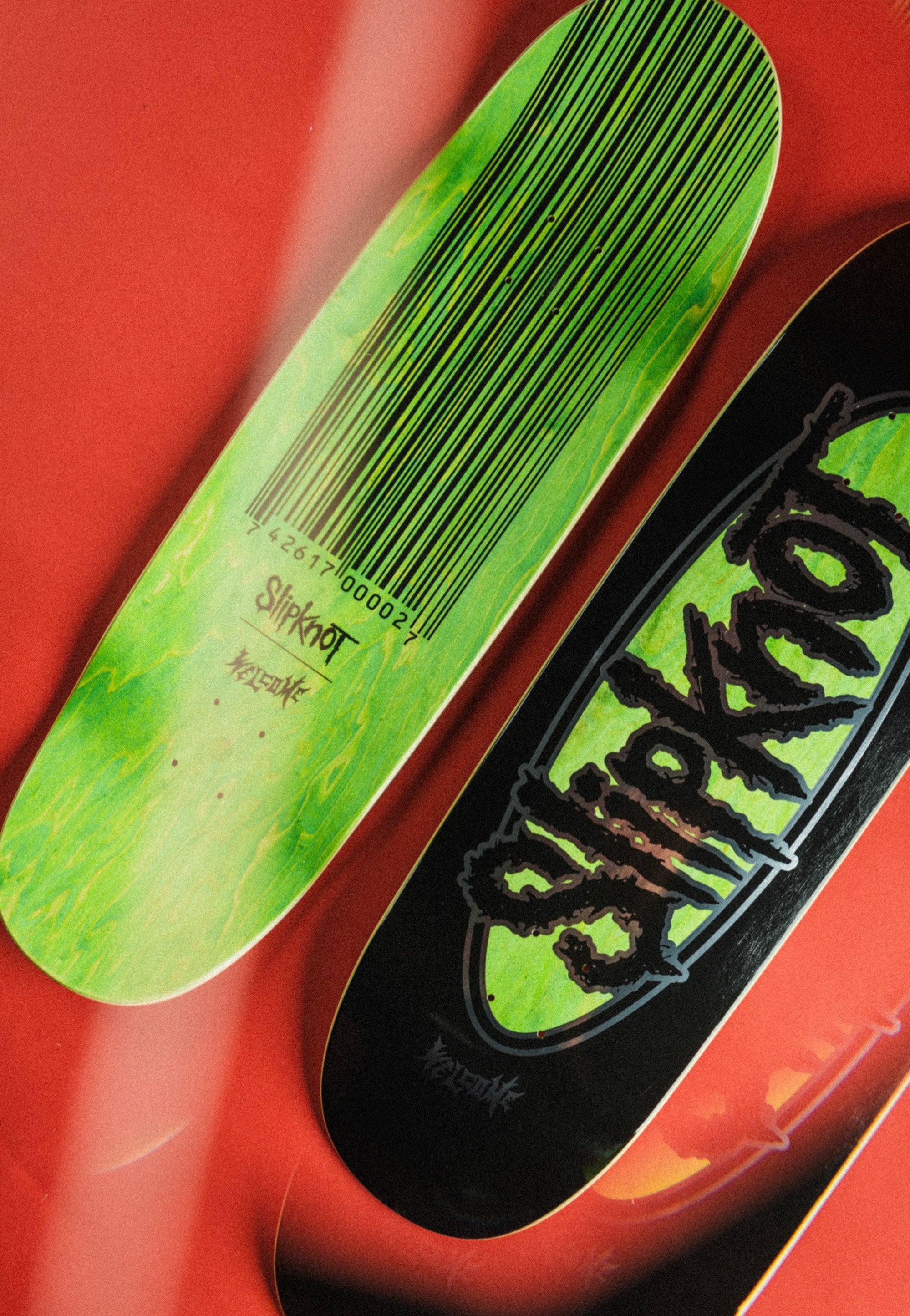 Welcome x Slipknot - Oval Logo on Boline 2.0 - 9.5" Black/Green Stain - Skate Deck | Neutral-Image