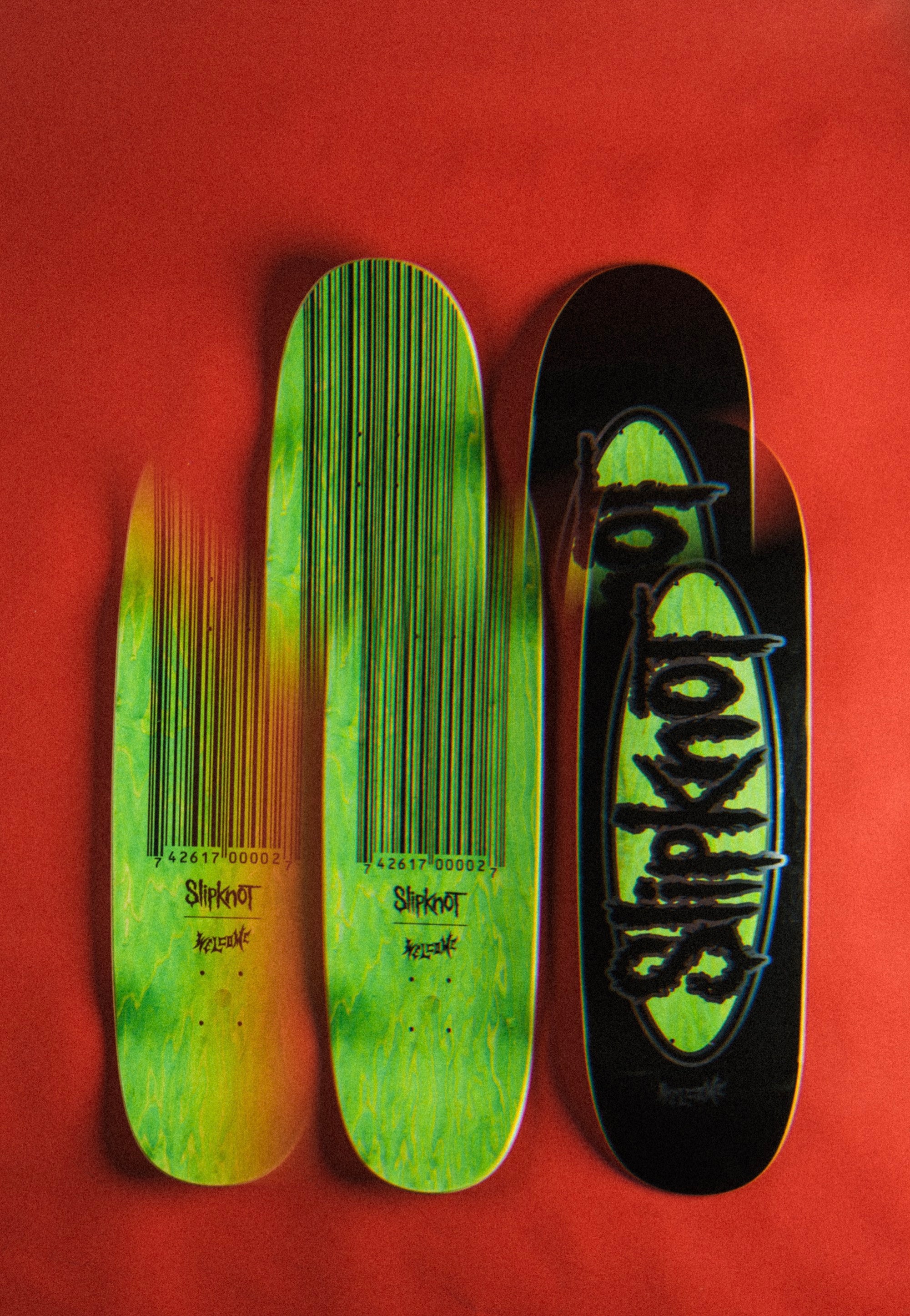 Welcome x Slipknot - Oval Logo on Boline 2.0 - 9.5" Black/Green Stain - Skate Deck | Neutral-Image