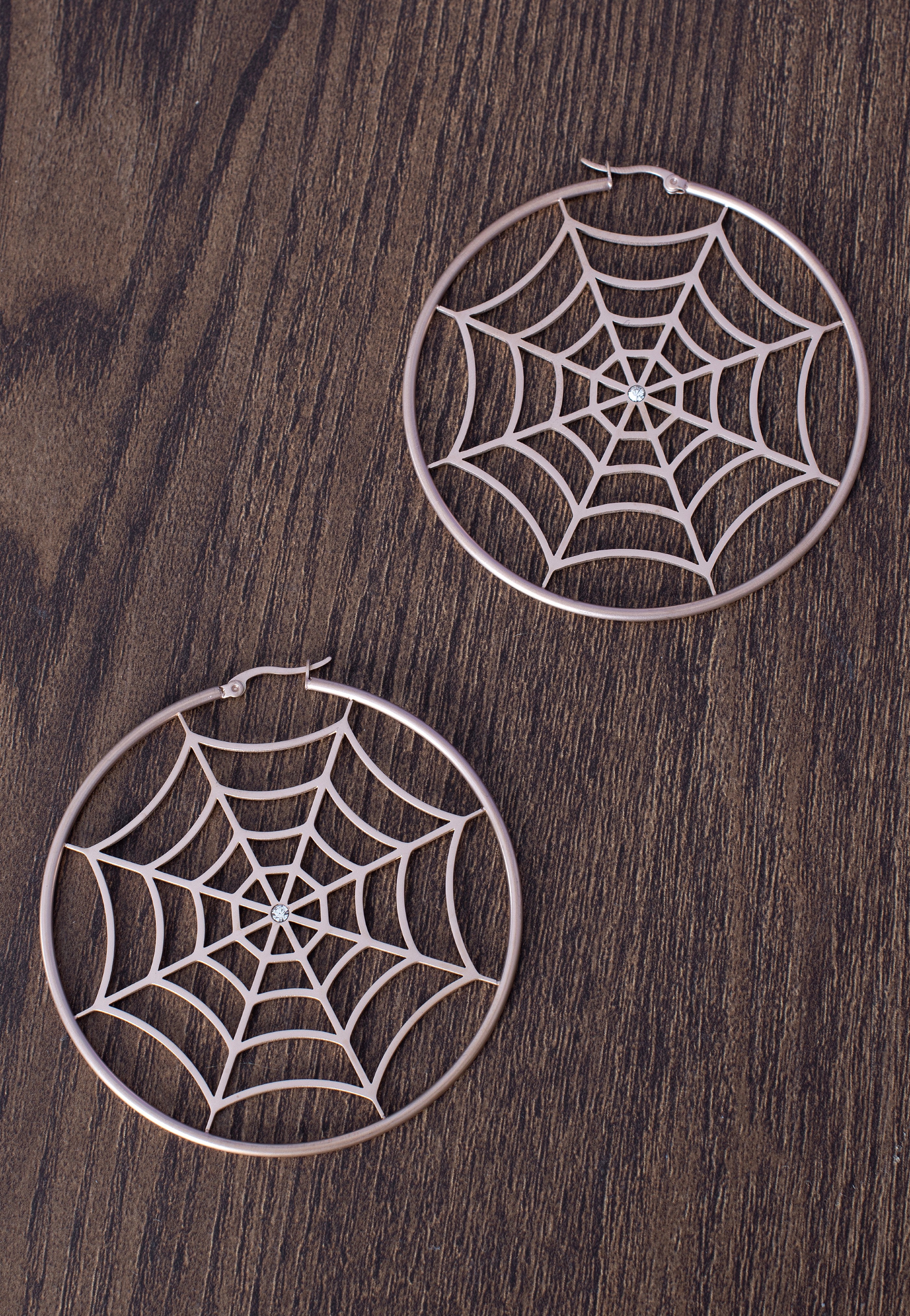 Sourpuss Clothing - Spiderweb Hoop Rose Gold - Earrings | Neutral-Image