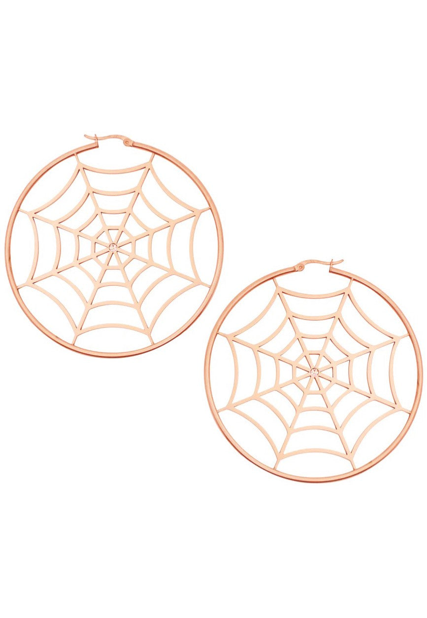 Sourpuss Clothing - Spiderweb Hoop Rose Gold - Earrings | Neutral-Image