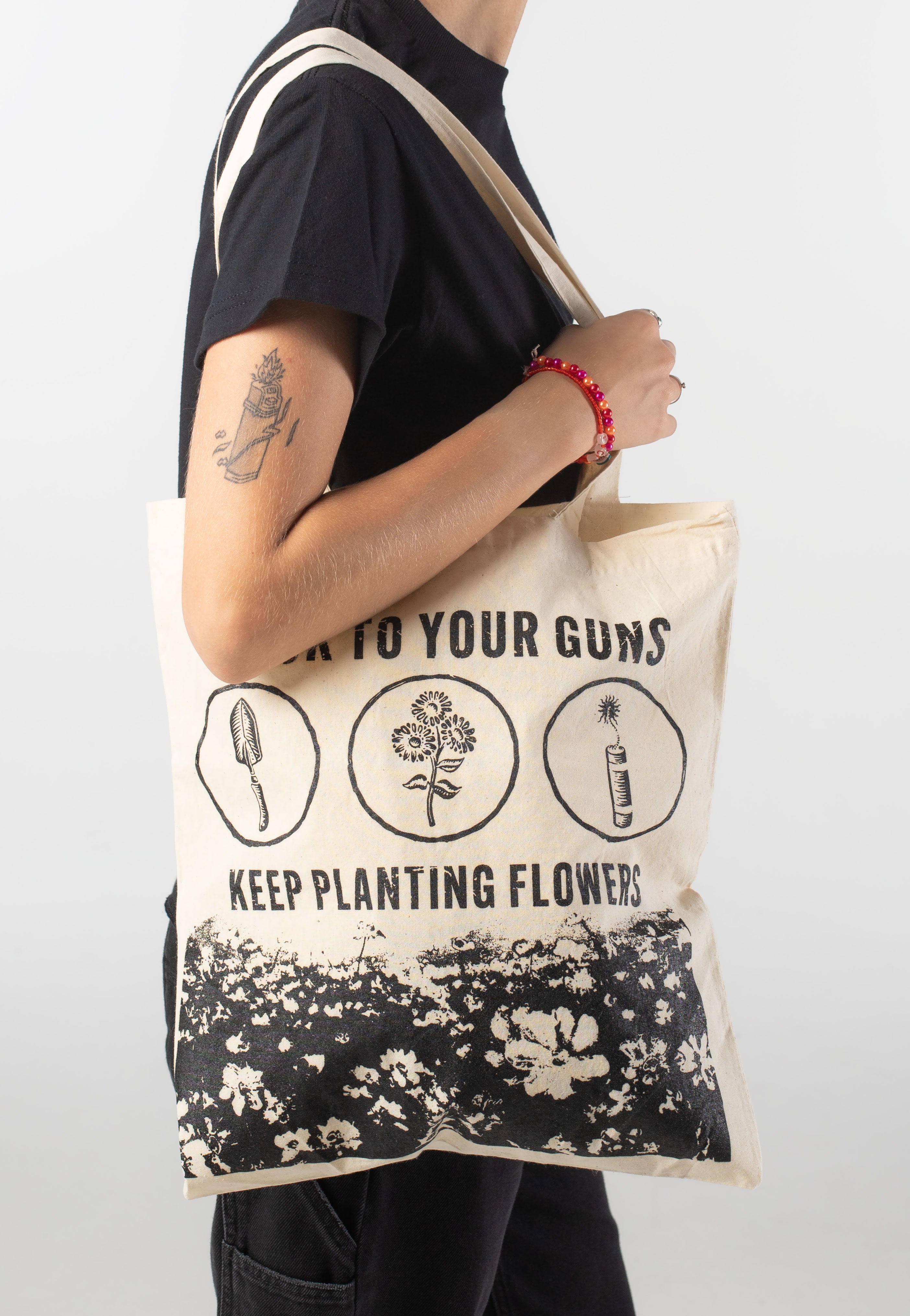 Stick To Your Guns - Keep Planting Flowers Natural - Tote Bag | Neutral-Image