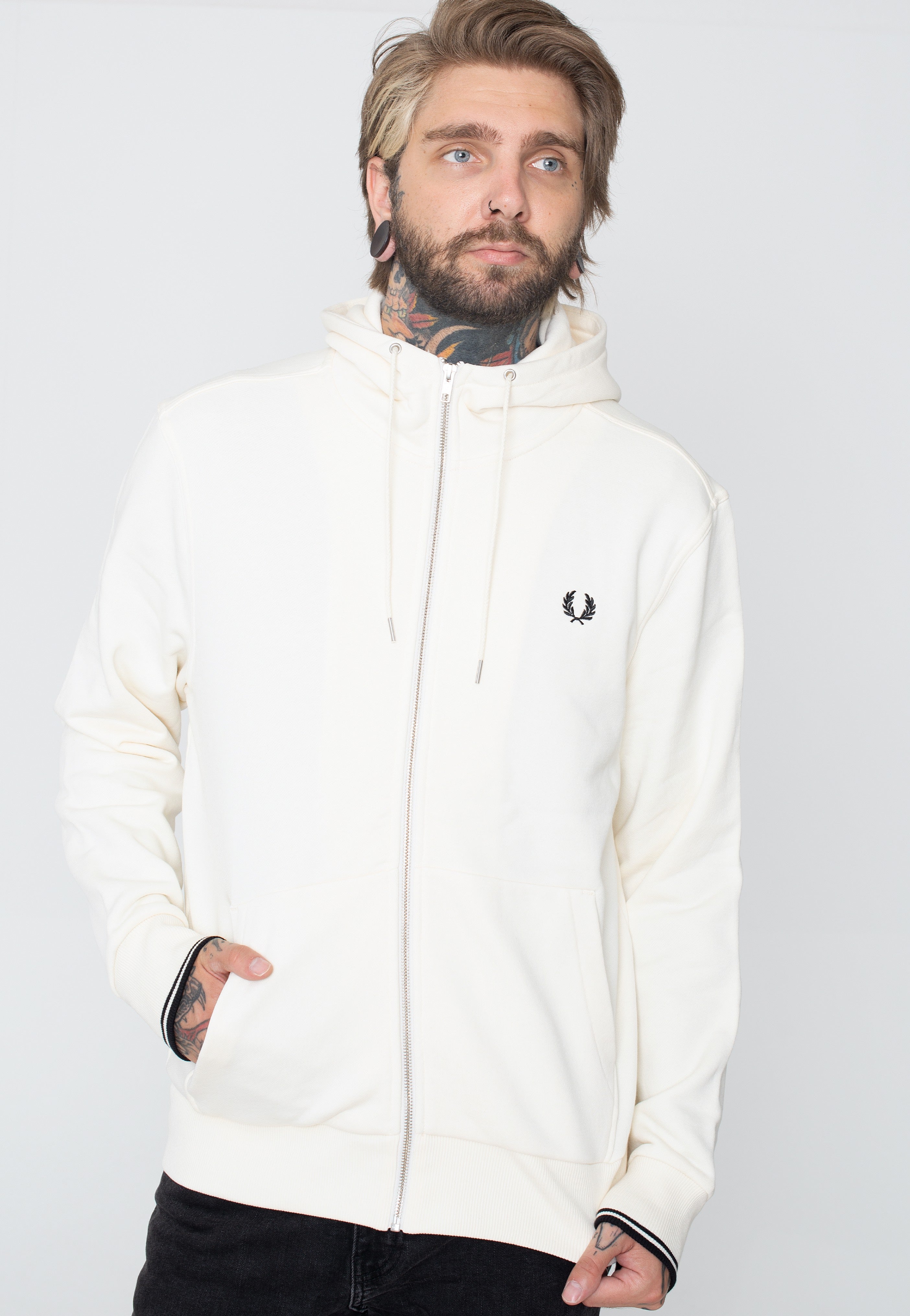 Fred Perry - Hooded Zip Through Ecru / White / White - Zipper | Men-Image