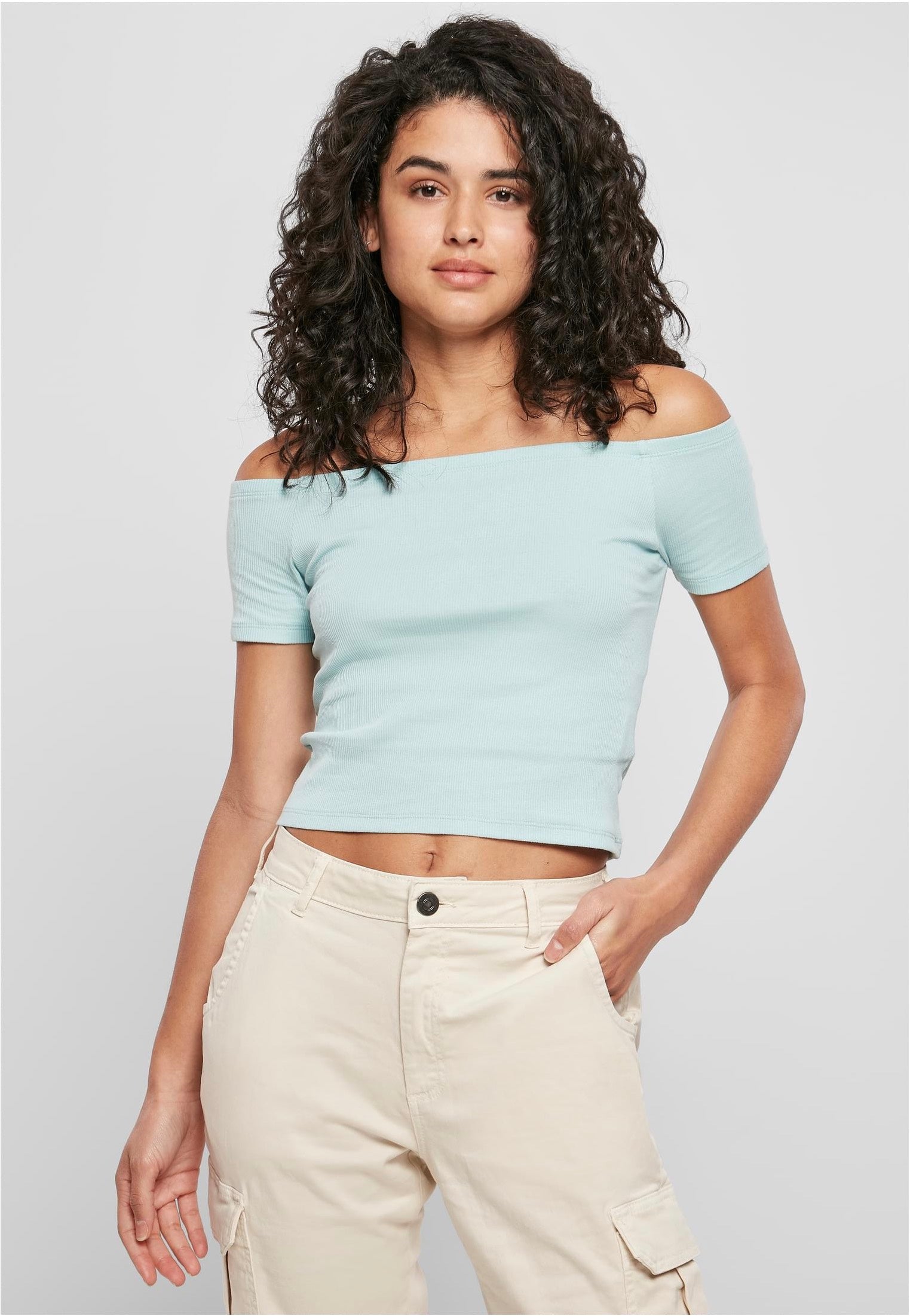 Urban Classics - Ladies Off Shoulder Rib Seablue - T-Shirt | Women-Image