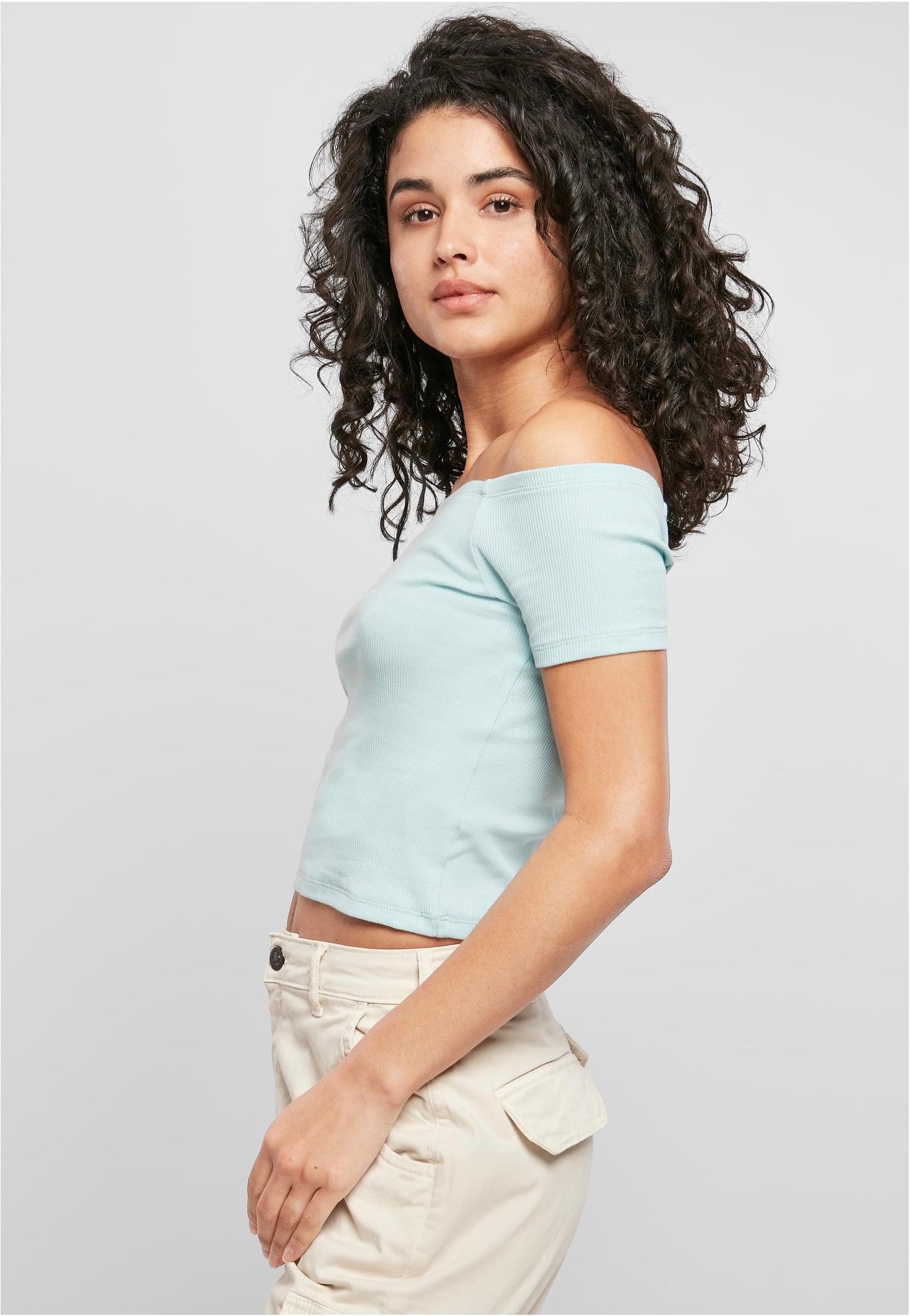 Urban Classics - Ladies Off Shoulder Rib Seablue - T-Shirt | Women-Image