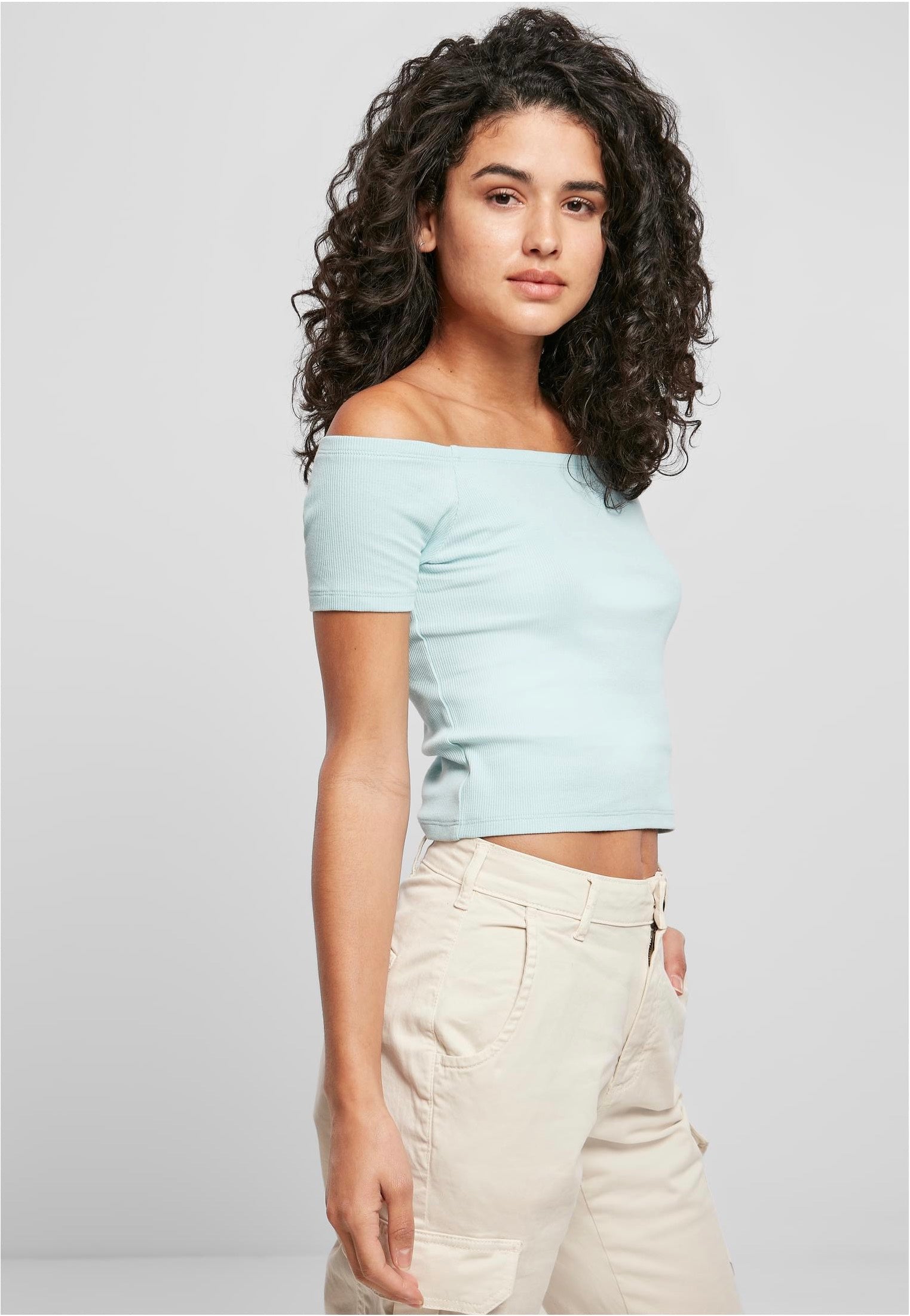 Urban Classics - Ladies Off Shoulder Rib Seablue - T-Shirt | Women-Image