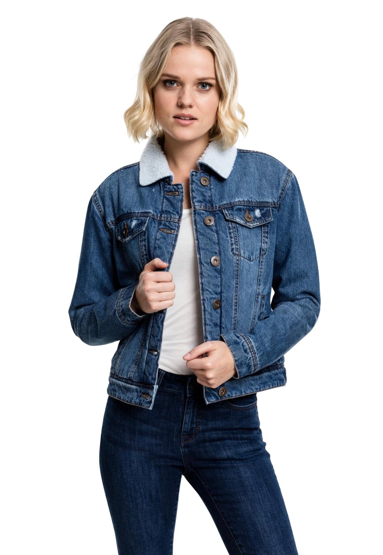 Urban Classics - Sherpa Denim Blue Washed - Jeans Jacket | Women-Image