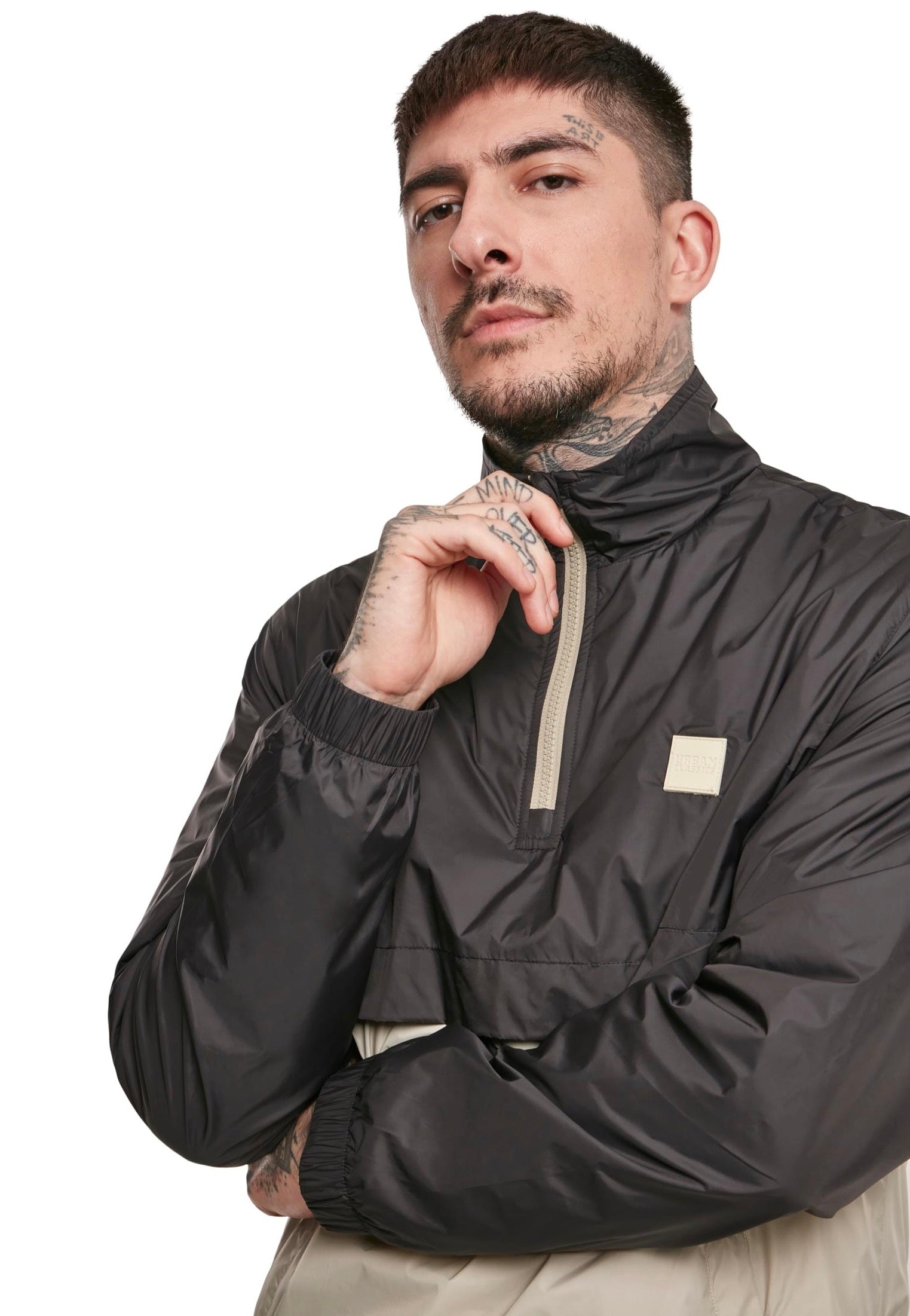 Urban Classics - Stand Up Collar Pull Over Black/Concrete - Windbreaker | Men-Image