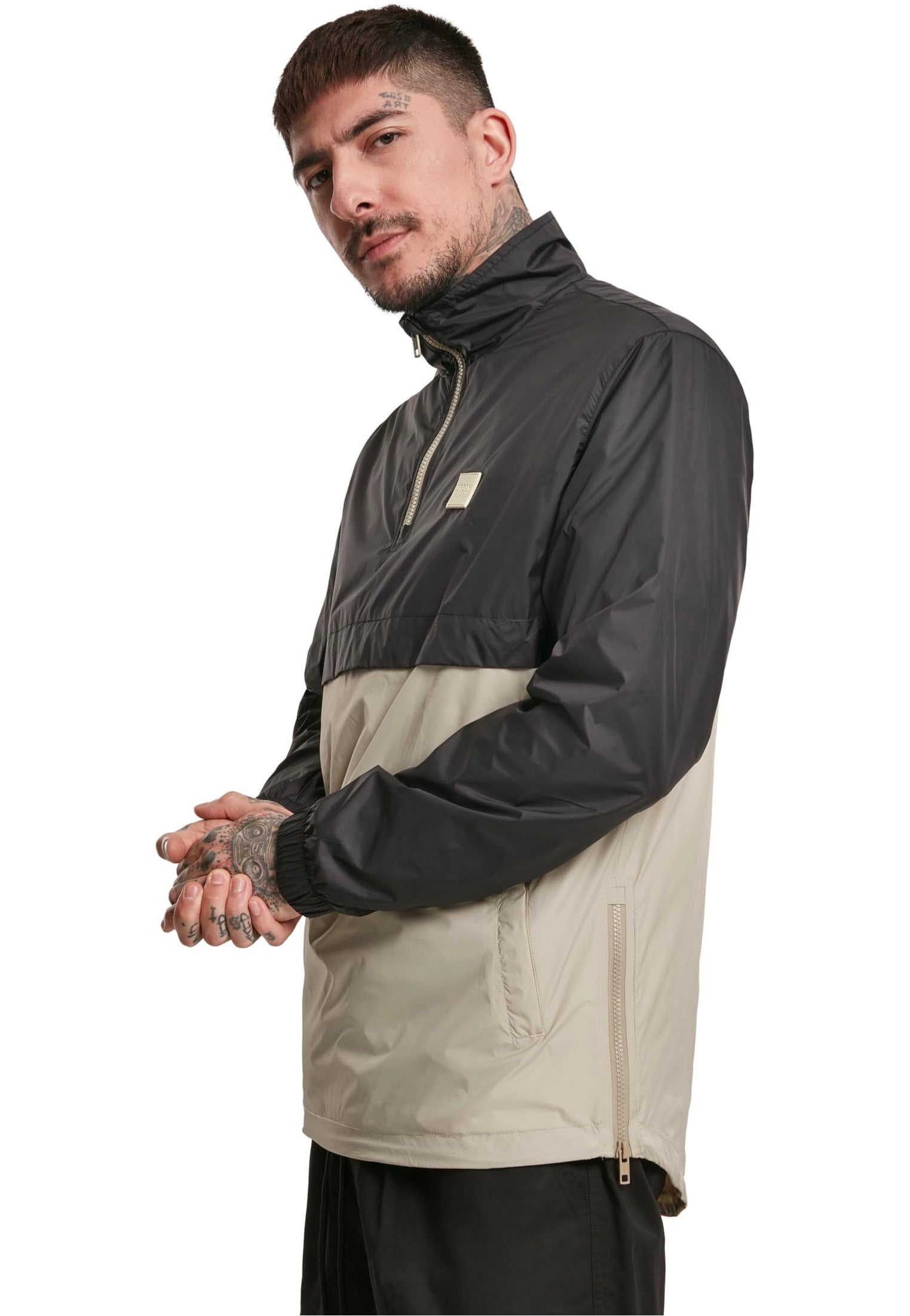 Urban Classics - Stand Up Collar Pull Over Black/Concrete - Windbreaker | Men-Image