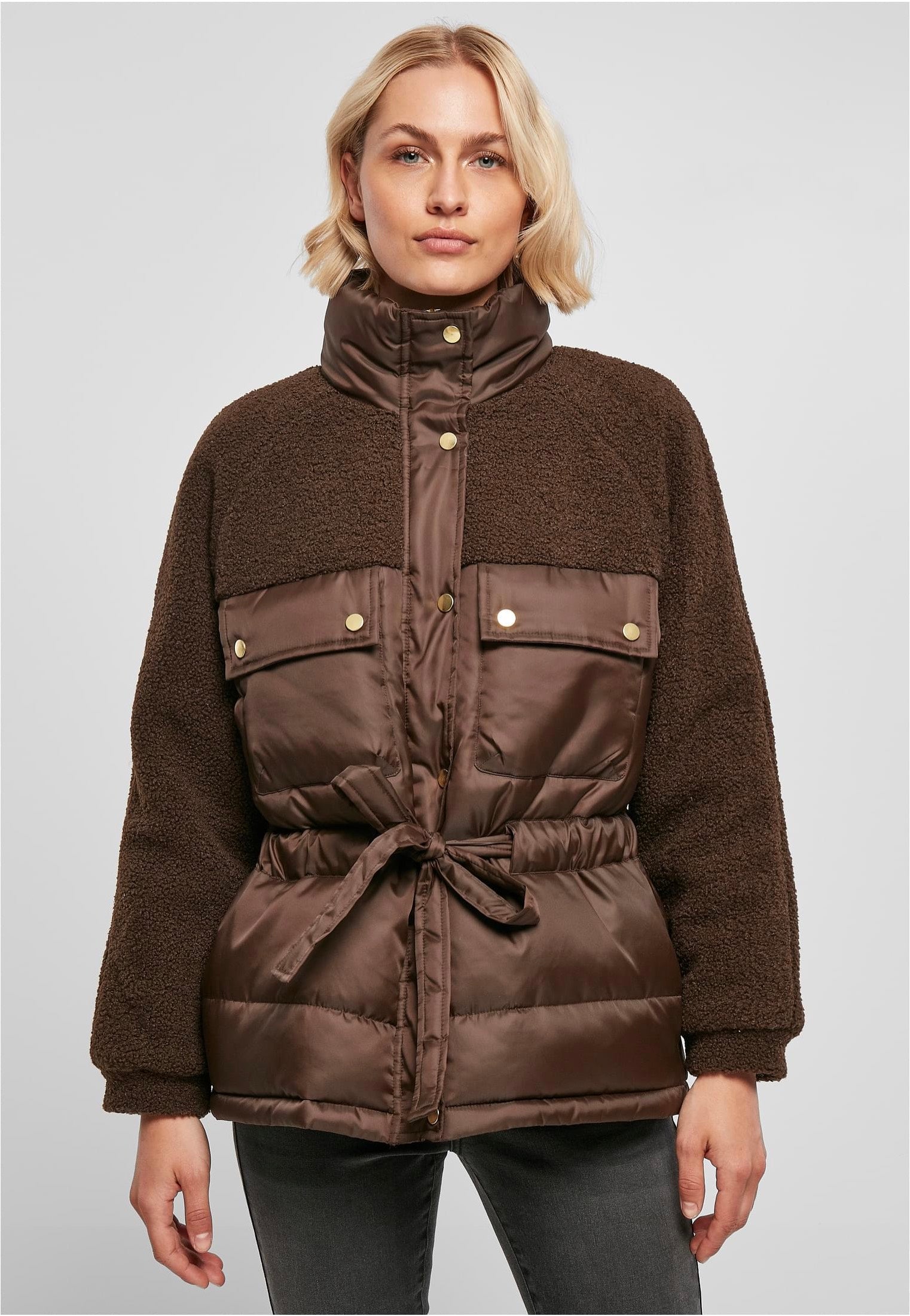 Urban Classics - Ladies Sherpa Mix Puffer Brown - Jacket | Women-Image