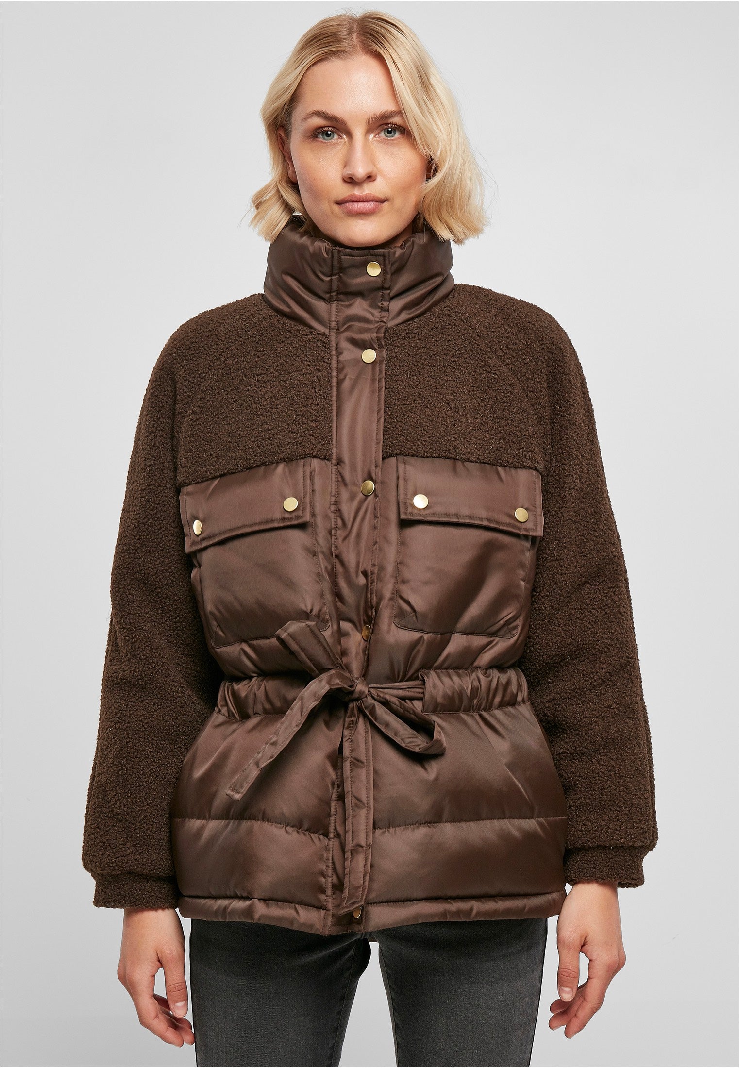 Urban Classics - Ladies Sherpa Mix Puffer Brown - Jacket | Women-Image