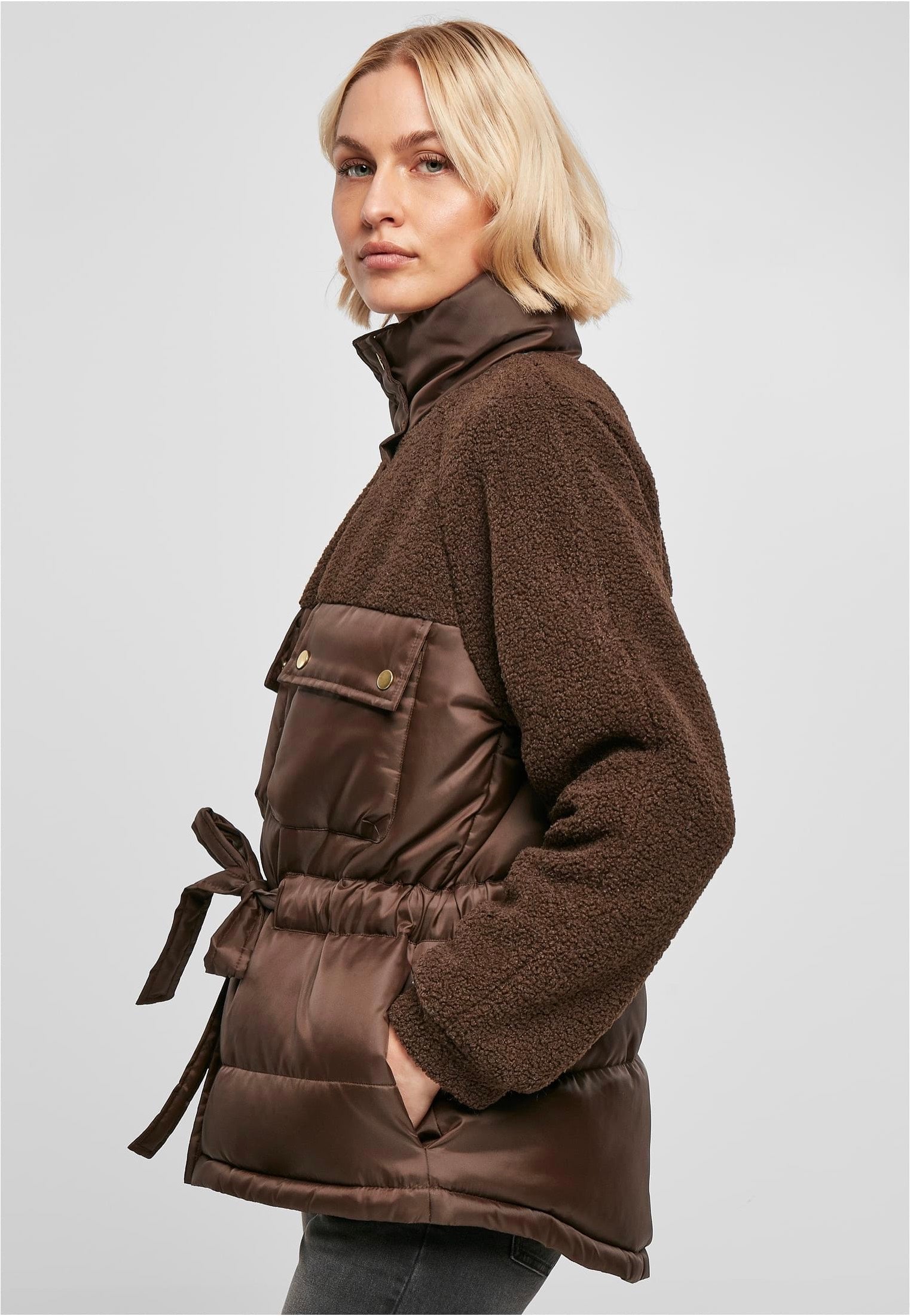Urban Classics - Ladies Sherpa Mix Puffer Brown - Jacket | Women-Image